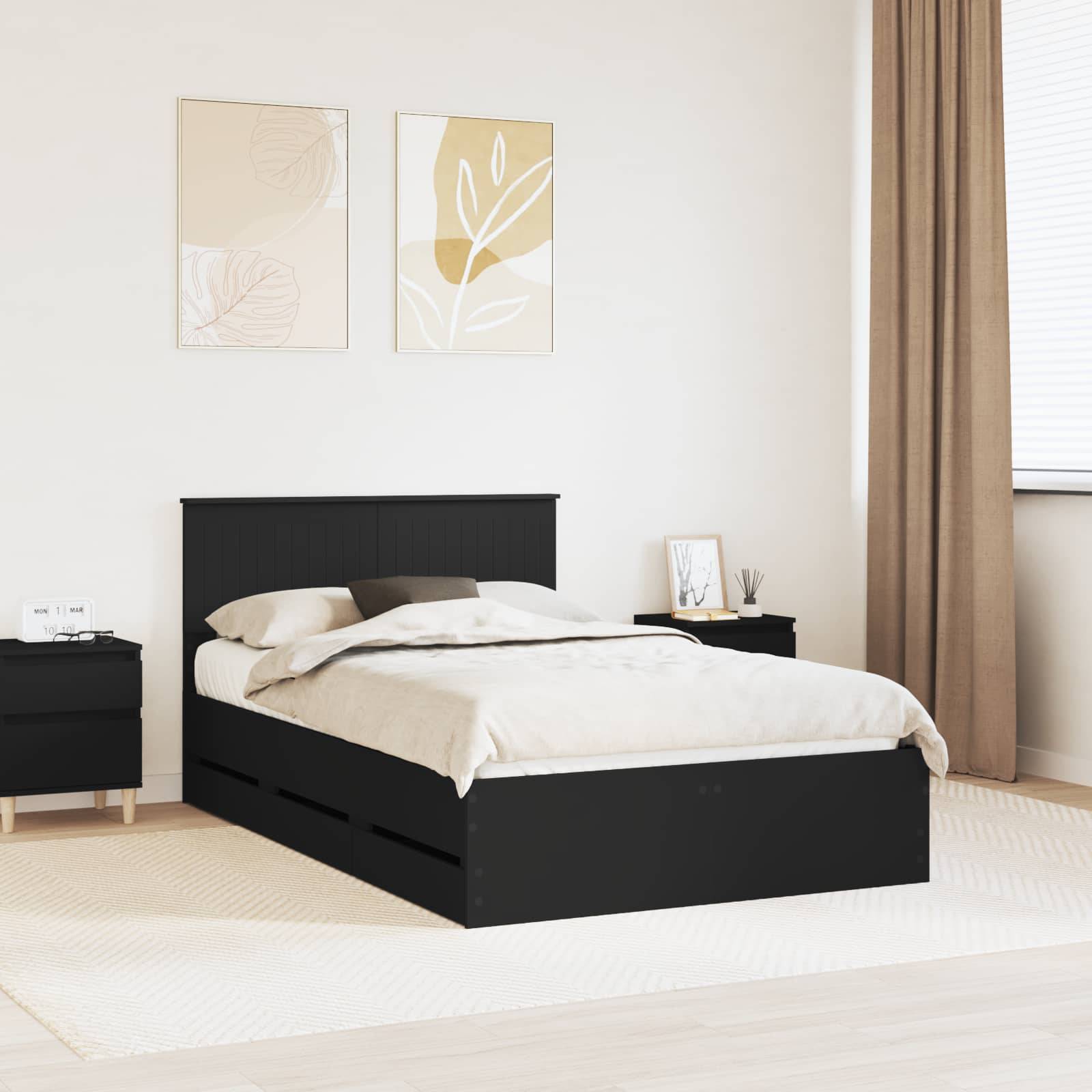 vidaXL Bettrahmen mit Schubladen Schwarz 120 x 190 cm Ingenieurs Holz