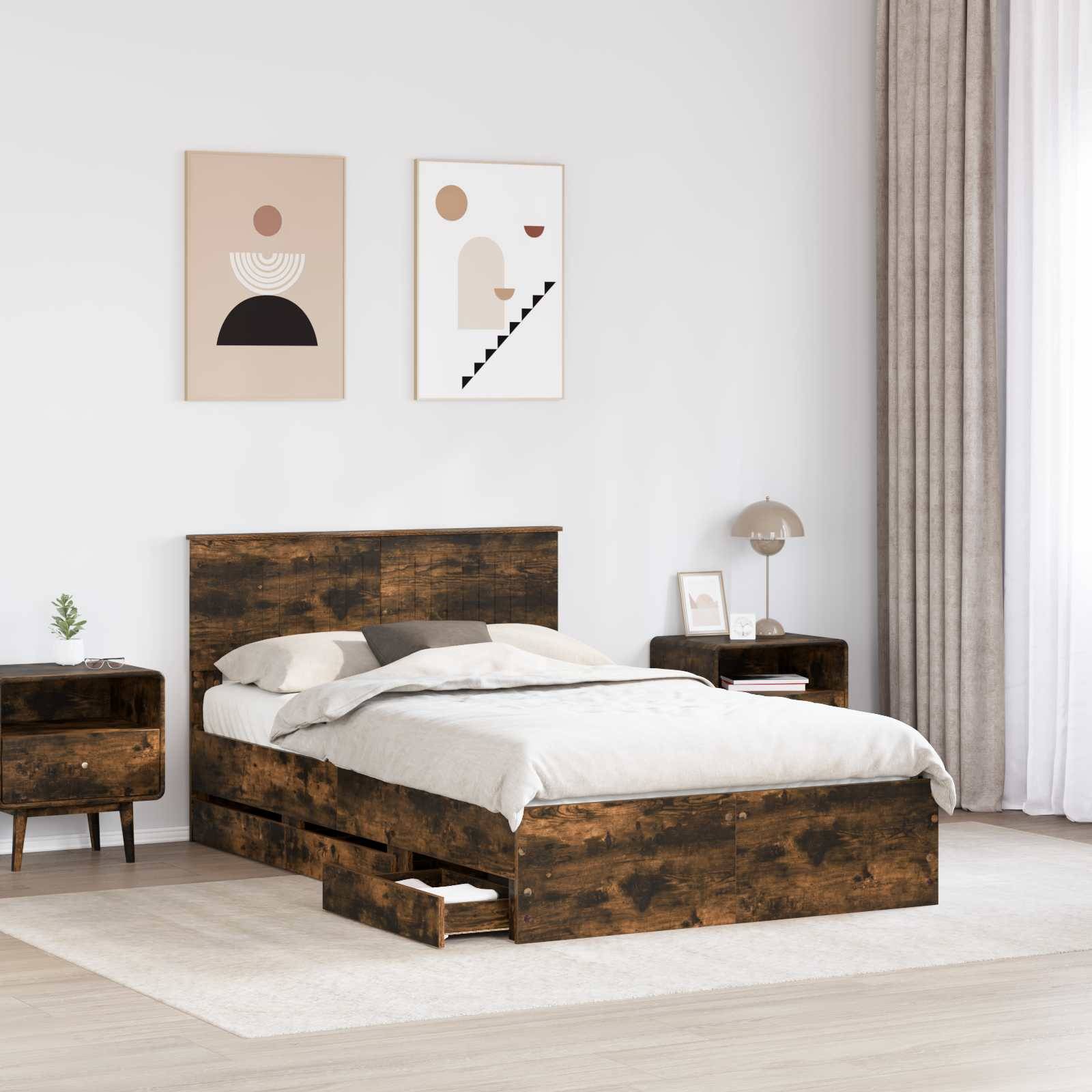 vidaXL Bettrahmen Geräucherte Eiche 120 x 200 cm Ingenieurs Holz