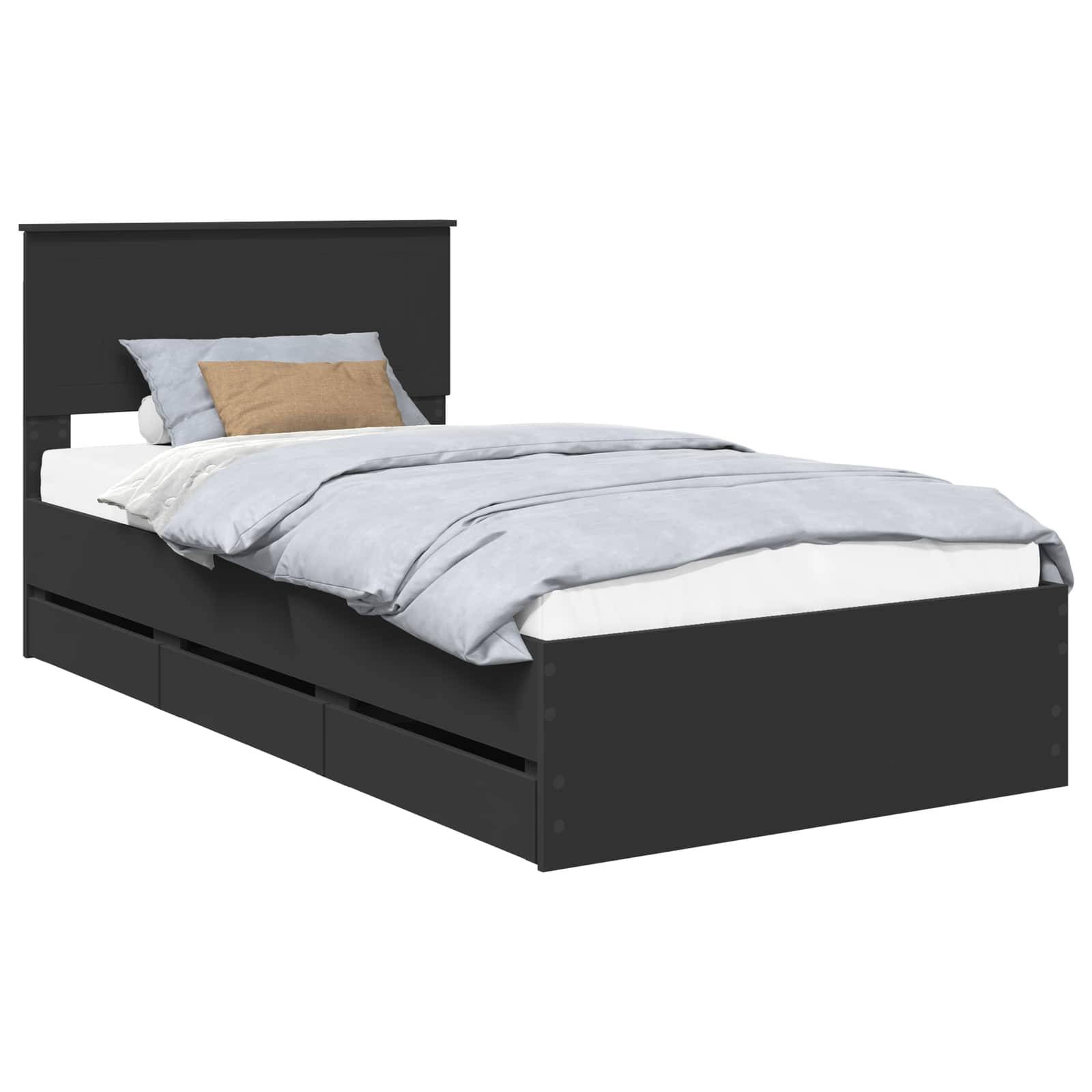 vidaXL Bettrahmen mit Schubladen Schwarz 100 x 200 cm Ingenieurs Holz