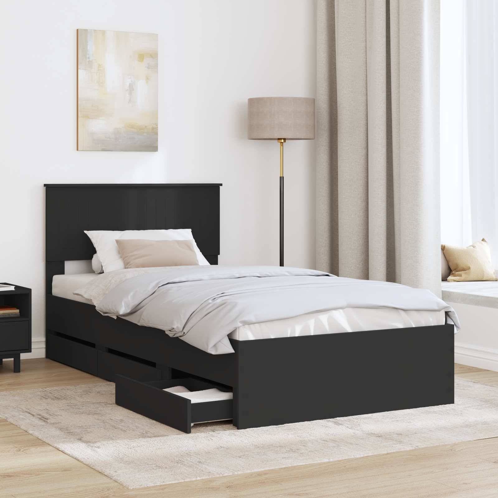 vidaXL Bettrahmen mit Schubladen Schwarz 100 x 200 cm Ingenieurs Holz