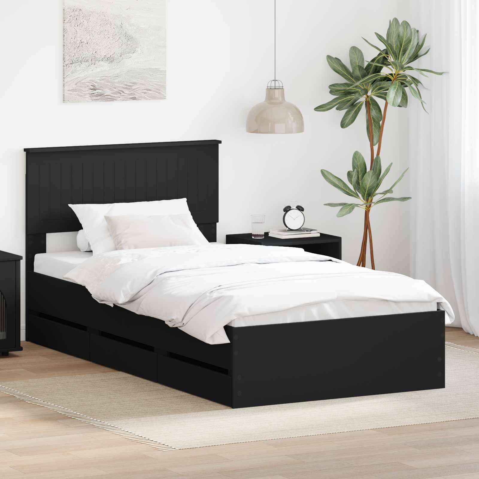 vidaXL Bettrahmen mit Schubladen Schwarz 100 x 200 cm Ingenieurs Holz