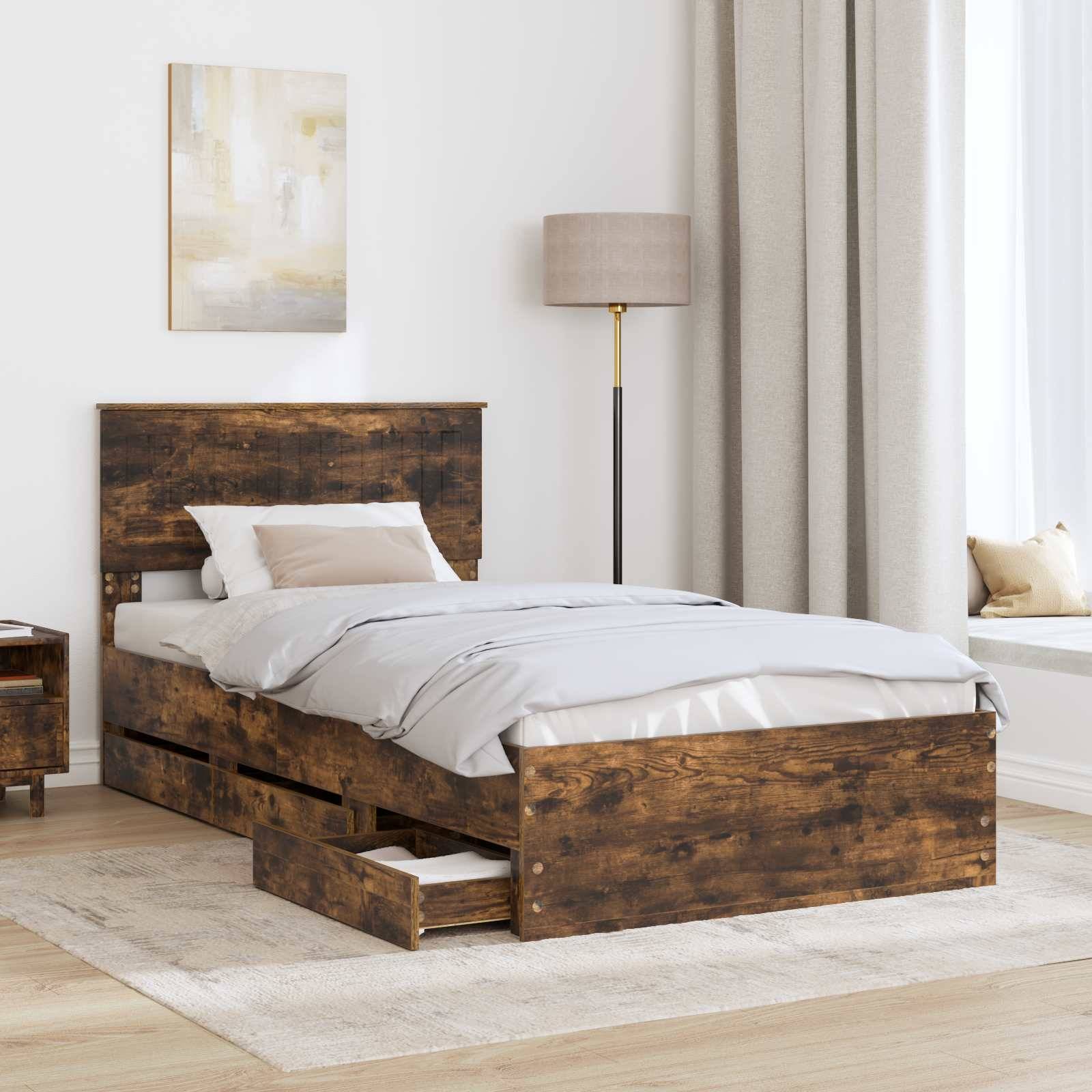 vidaXL Bettrahmen Geräucherte Eiche 100 x 200 cm Ingenieurs Holz