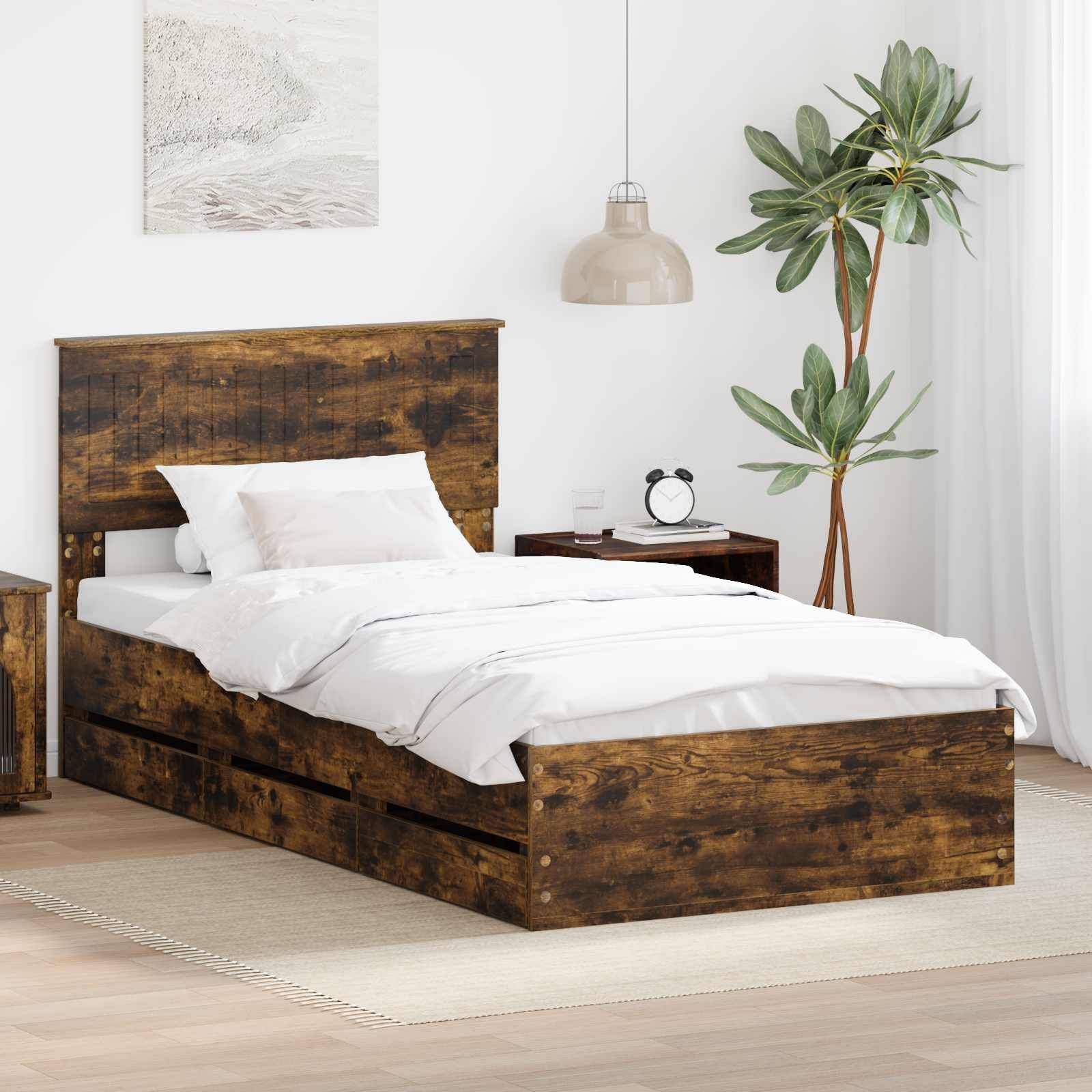 vidaXL Bettrahmen Geräucherte Eiche 100 x 200 cm Ingenieurs Holz