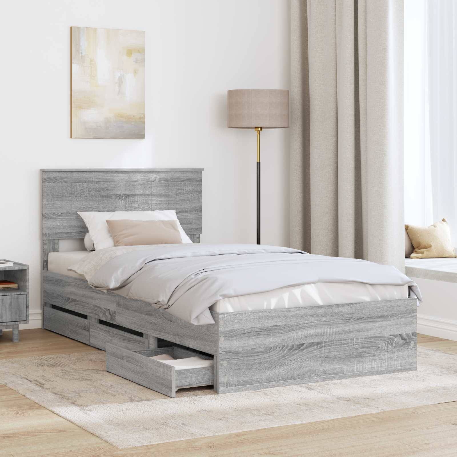 vidaXL Bettrahmen Graues Sonoma 100 x 200 cm Ingenieurs Holz