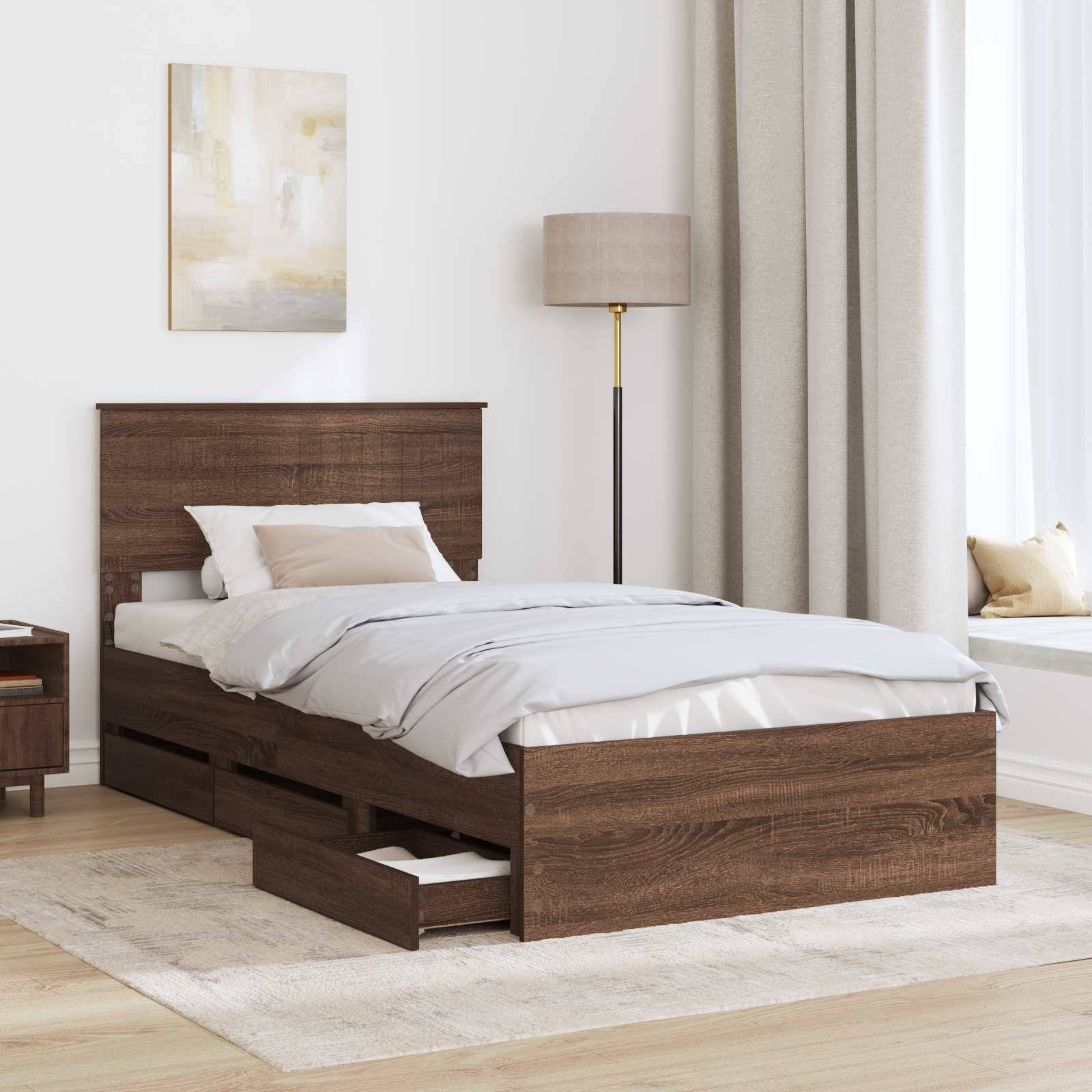 vidaXL Bettrahmen Braun Eichen-Optik 100 x 200 cm Ingenieurs Holz