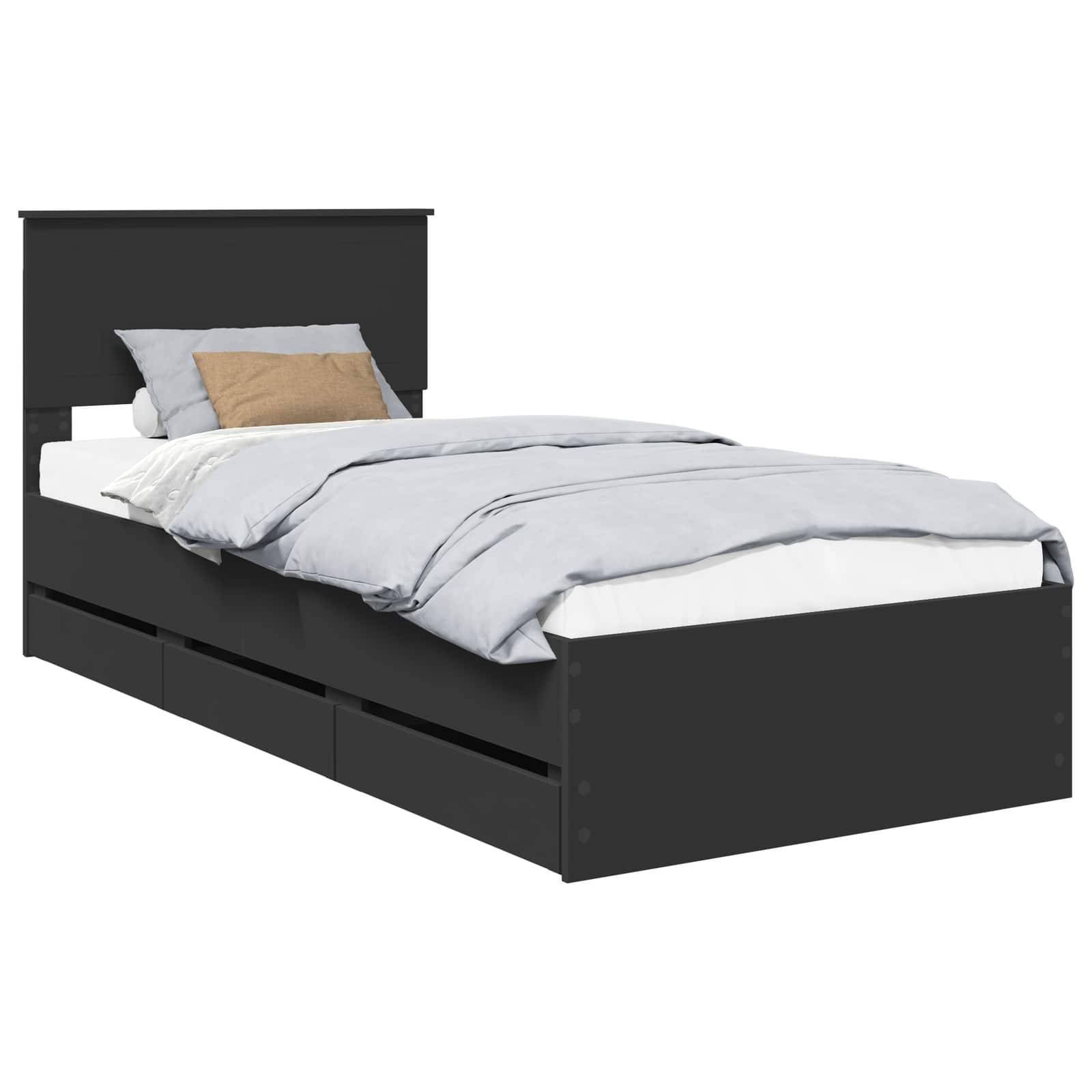vidaXL Bettrahmen mit Schubladen Schwarz 90 x 190 cm Ingenieurs Holz