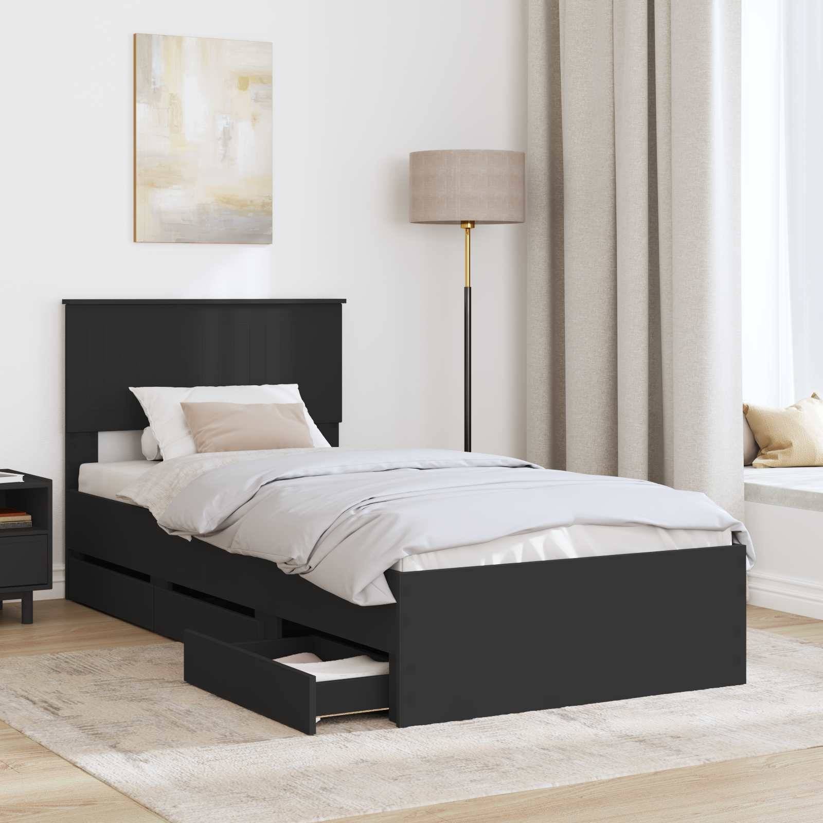 vidaXL Bettrahmen mit Schubladen Schwarz 90 x 190 cm Ingenieurs Holz