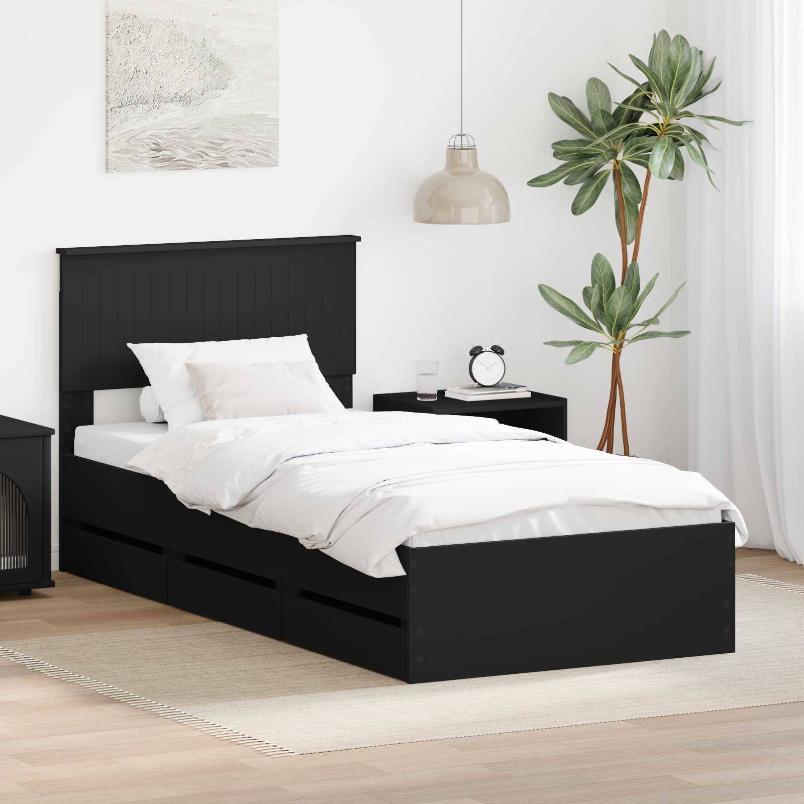 vidaXL Bettrahmen mit Schubladen Schwarz 90 x 190 cm Ingenieurs Holz