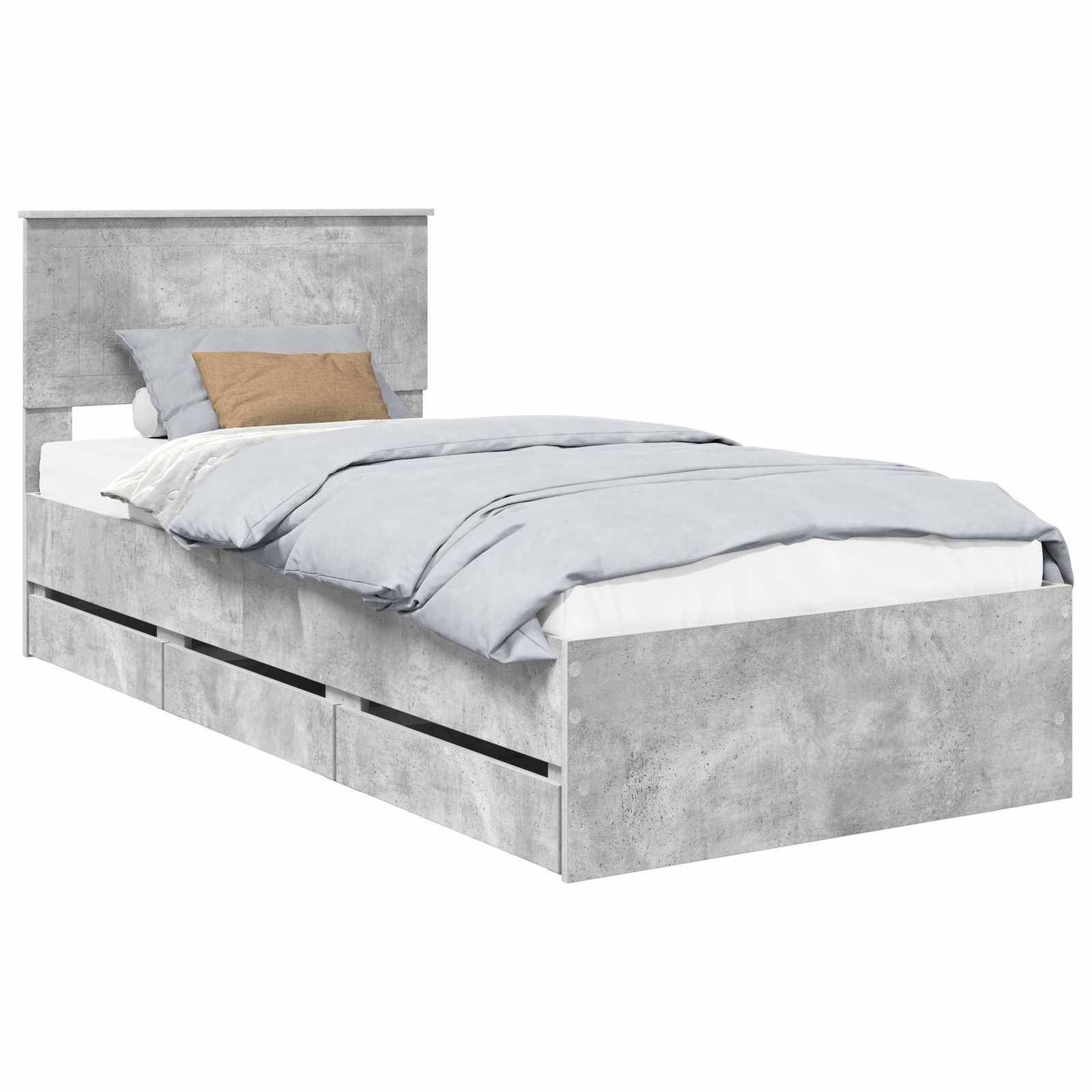 vidaXL Bettrahmen mit Kopfteil Beton Grau 90 x 200 cm Ingenieurs Holz