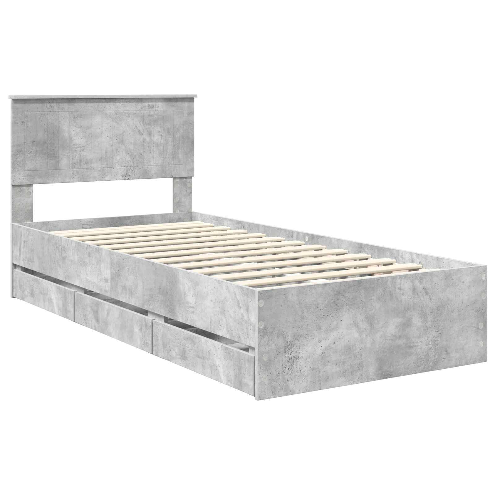 vidaXL Bettrahmen mit Kopfteil Beton Grau 90 x 200 cm Ingenieurs Holz