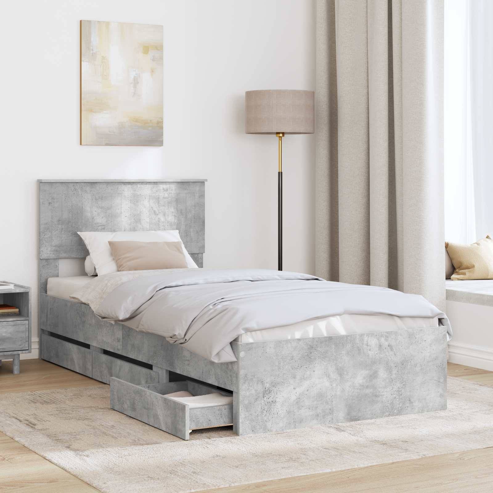 vidaXL Bettrahmen mit Kopfteil Beton Grau 90 x 200 cm Ingenieurs Holz