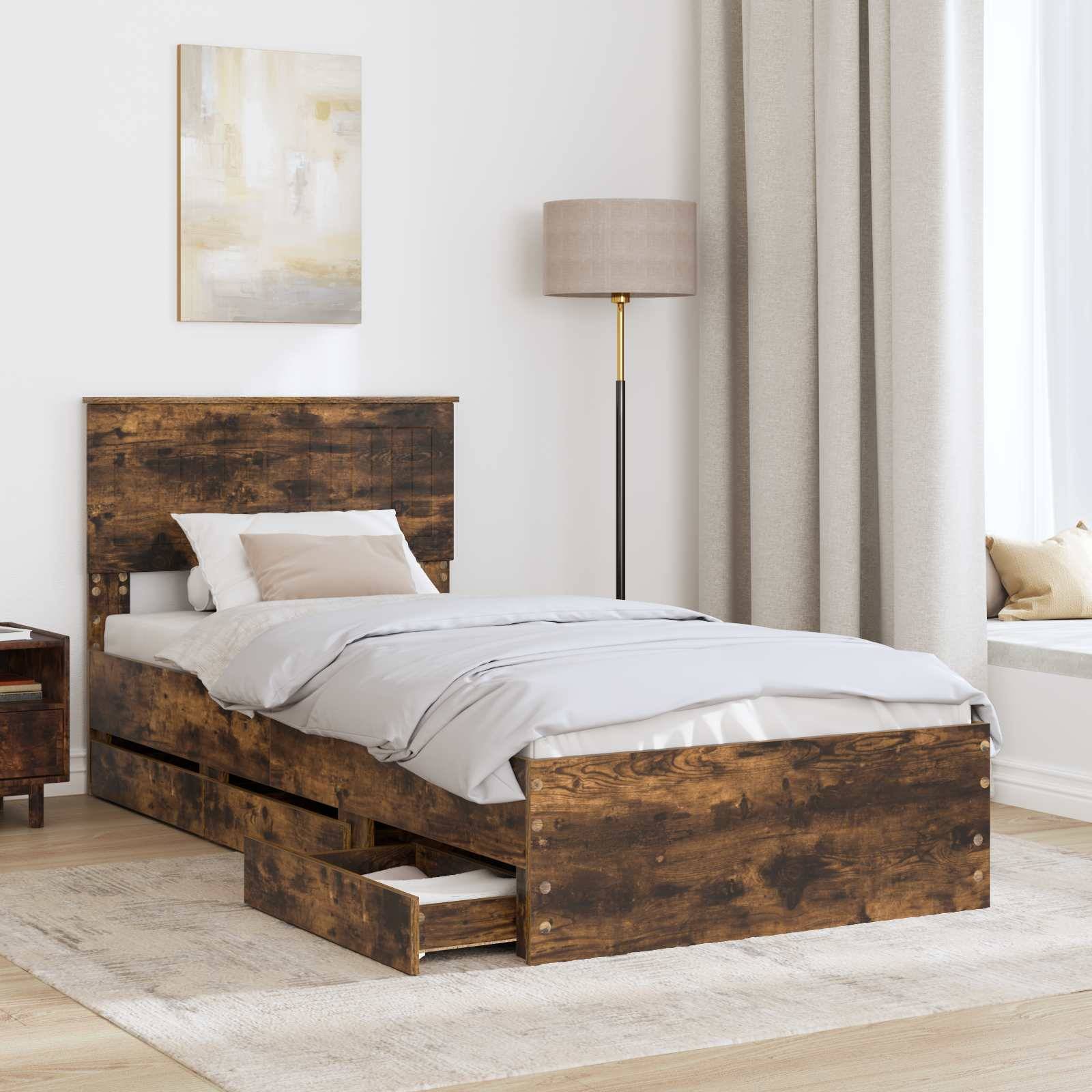 vidaXL Bettrahmen Geräucherte Eiche 90 x 200 cm Ingenieurs Holz