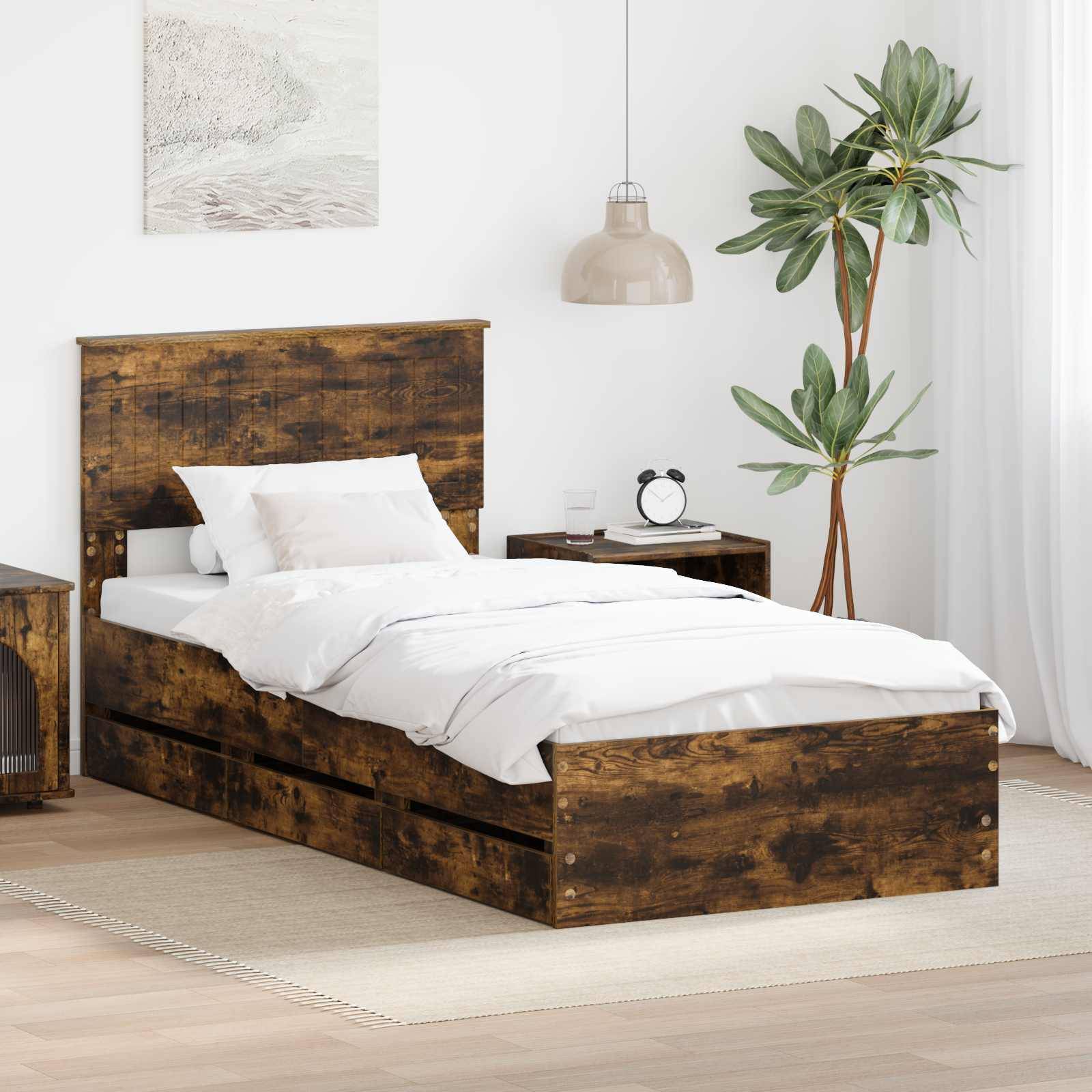 vidaXL Bettrahmen Geräucherte Eiche 90 x 200 cm Ingenieurs Holz