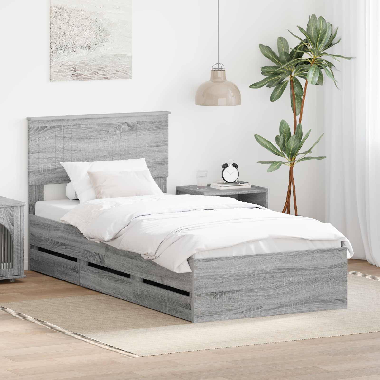vidaXL Bettrahmen Graues Sonoma 90 x 190 cm Ingenieurs Holz
