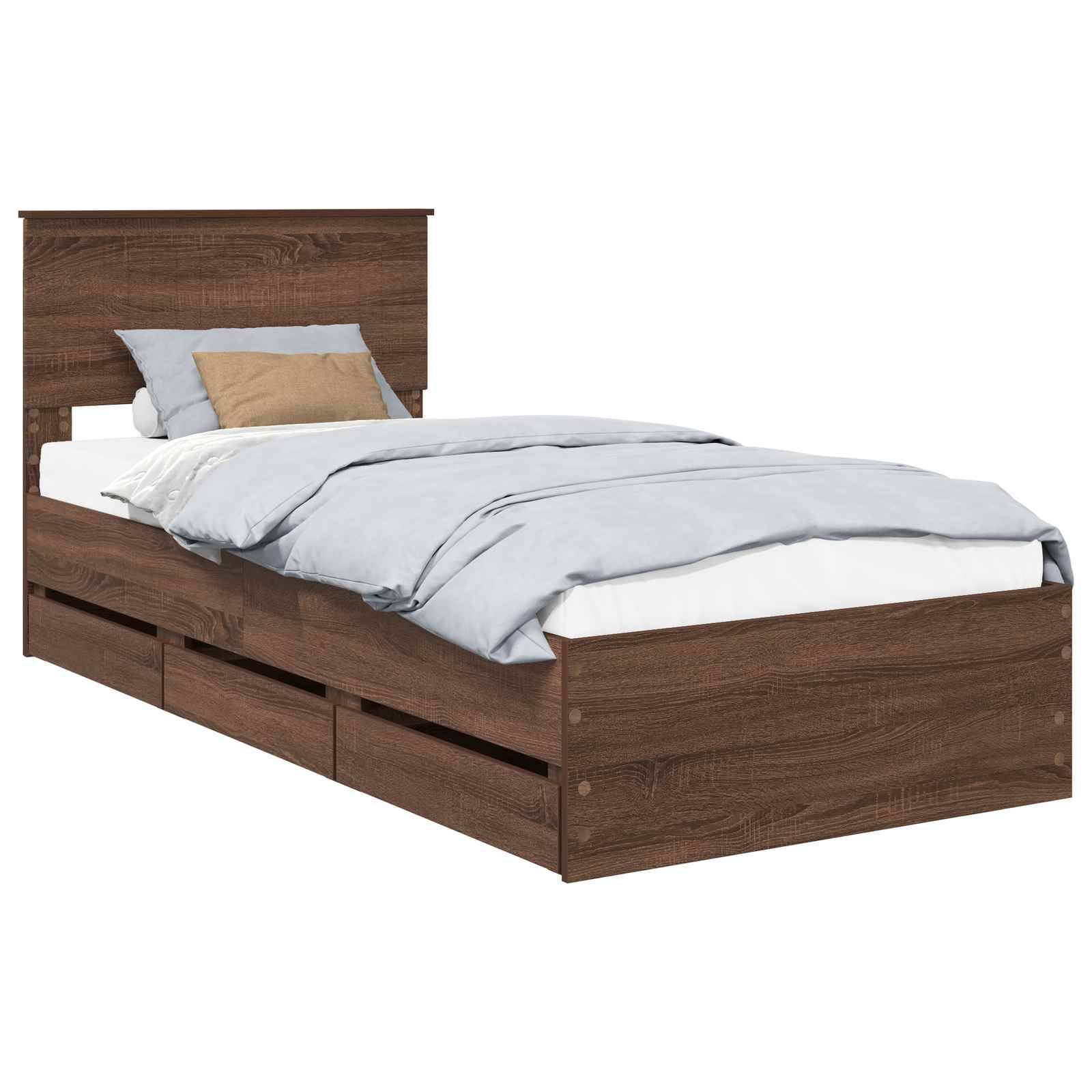 vidaXL Bettrahmen Braun Eichen-Optik 90 x 190 cm Ingenieurs Holz