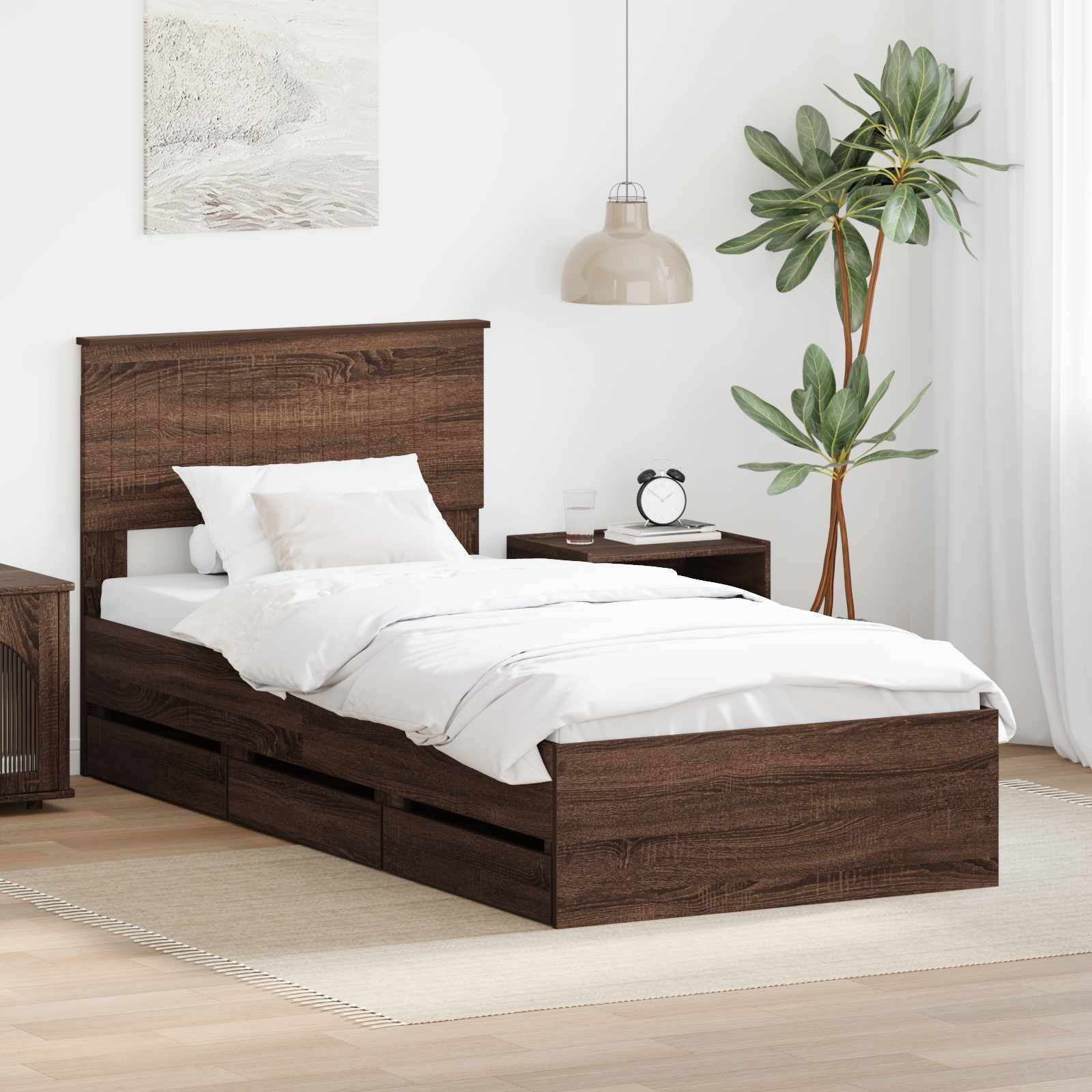vidaXL Bettrahmen Braun Eichen-Optik 90 x 190 cm Ingenieurs Holz