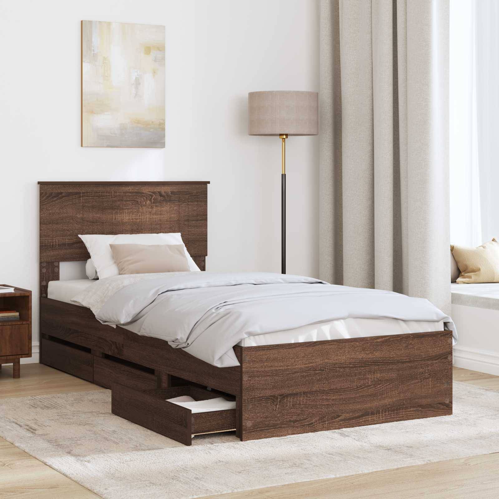 vidaXL Bettrahmen Braun Eichen-Optik 90 x 190 cm Ingenieurs Holz