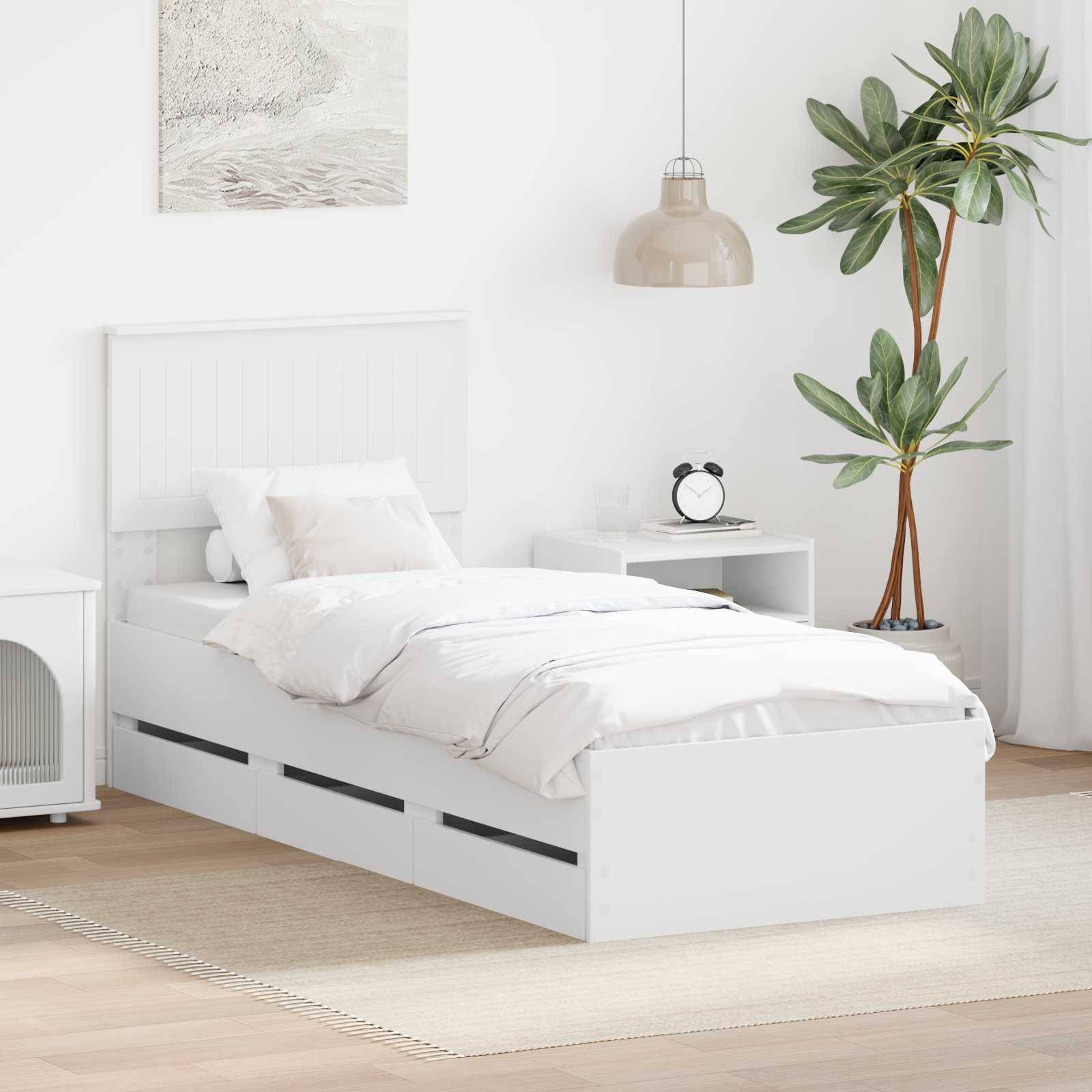 vidaXL Bettrahmen mit Schubladen Weiß 75 x 190 cm Ingenieurs Holz