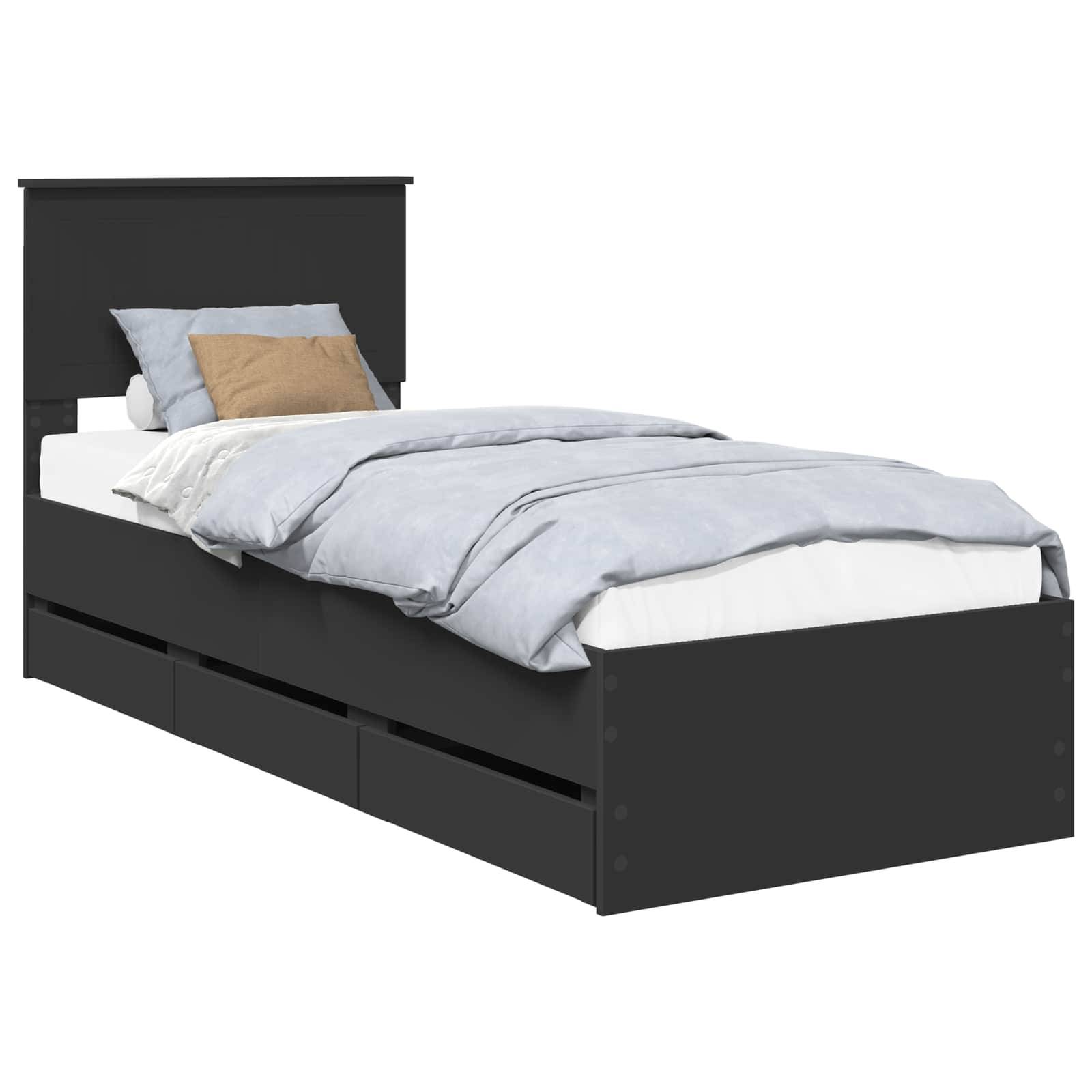 vidaXL Bettrahmen mit Schubladen Schwarz 75 x 190 cm Ingenieurs Holz