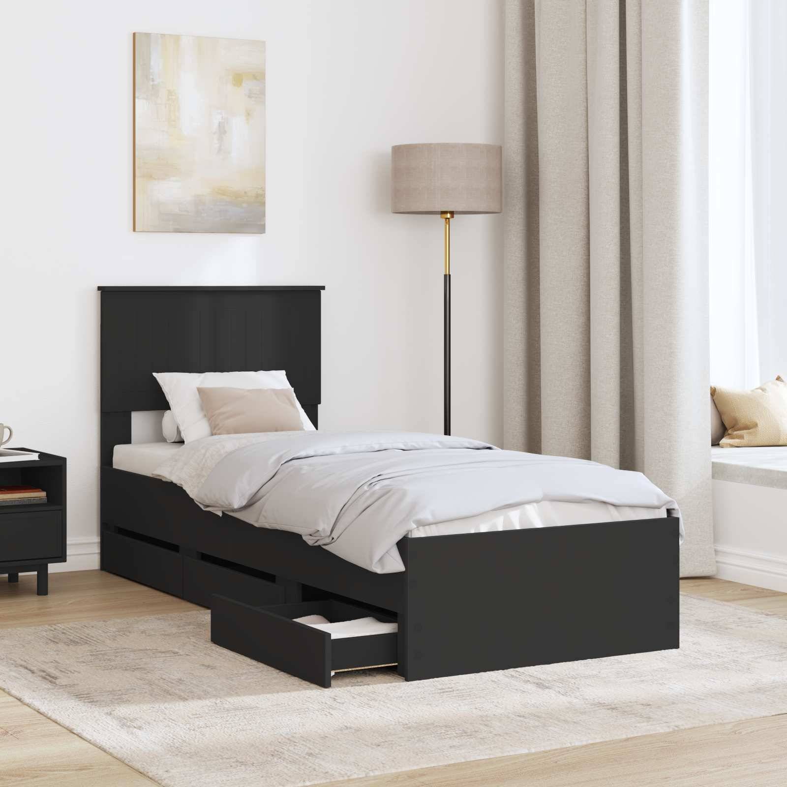 vidaXL Bettrahmen mit Schubladen Schwarz 75 x 190 cm Ingenieurs Holz