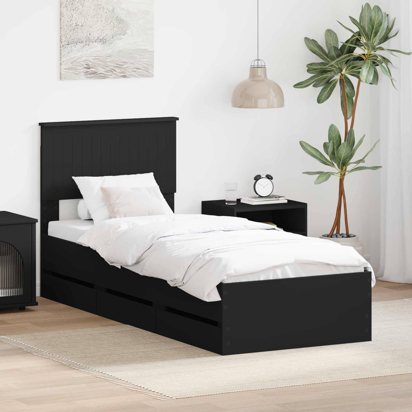 vidaXL Bettrahmen mit Schubladen Schwarz 75 x 190 cm Ingenieurs Holz