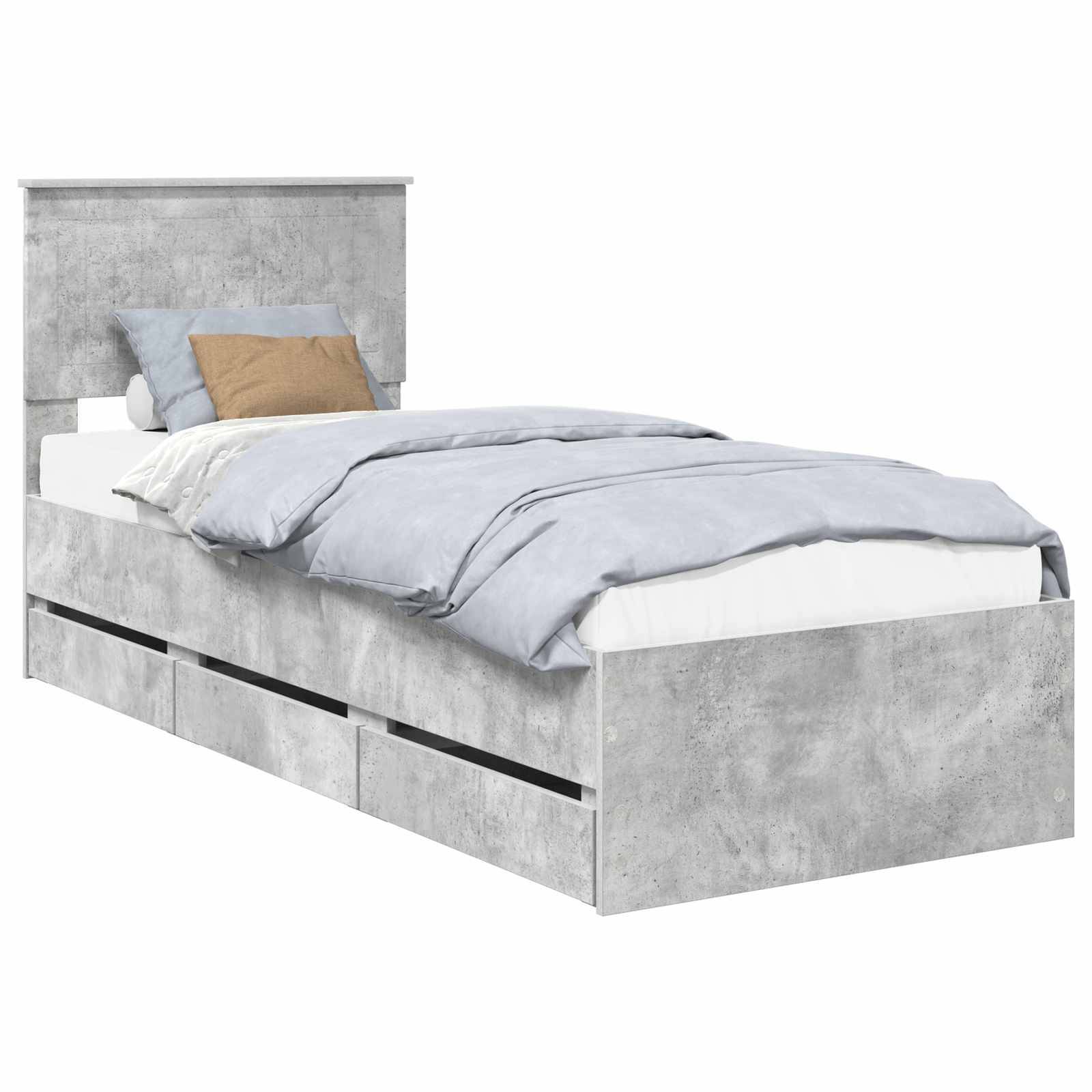 vidaXL Bettrahmen mit Kopfteil Beton Grau 75 x 190 cm Ingenieurs Holz