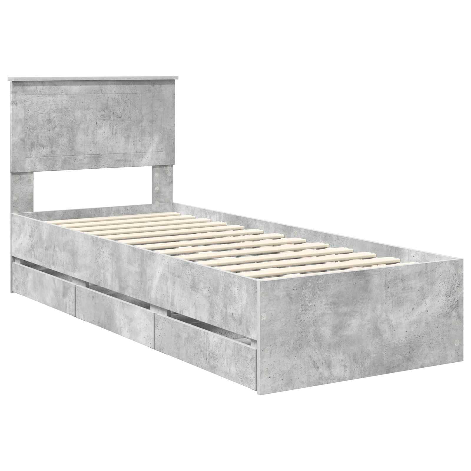 vidaXL Bettrahmen mit Kopfteil Beton Grau 75 x 190 cm Ingenieurs Holz