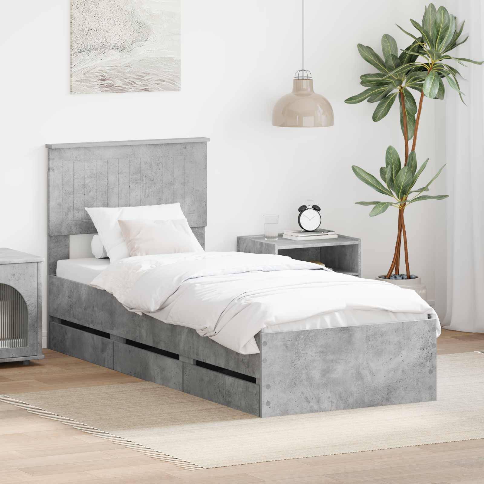 vidaXL Bettrahmen mit Kopfteil Beton Grau 75 x 190 cm Ingenieurs Holz