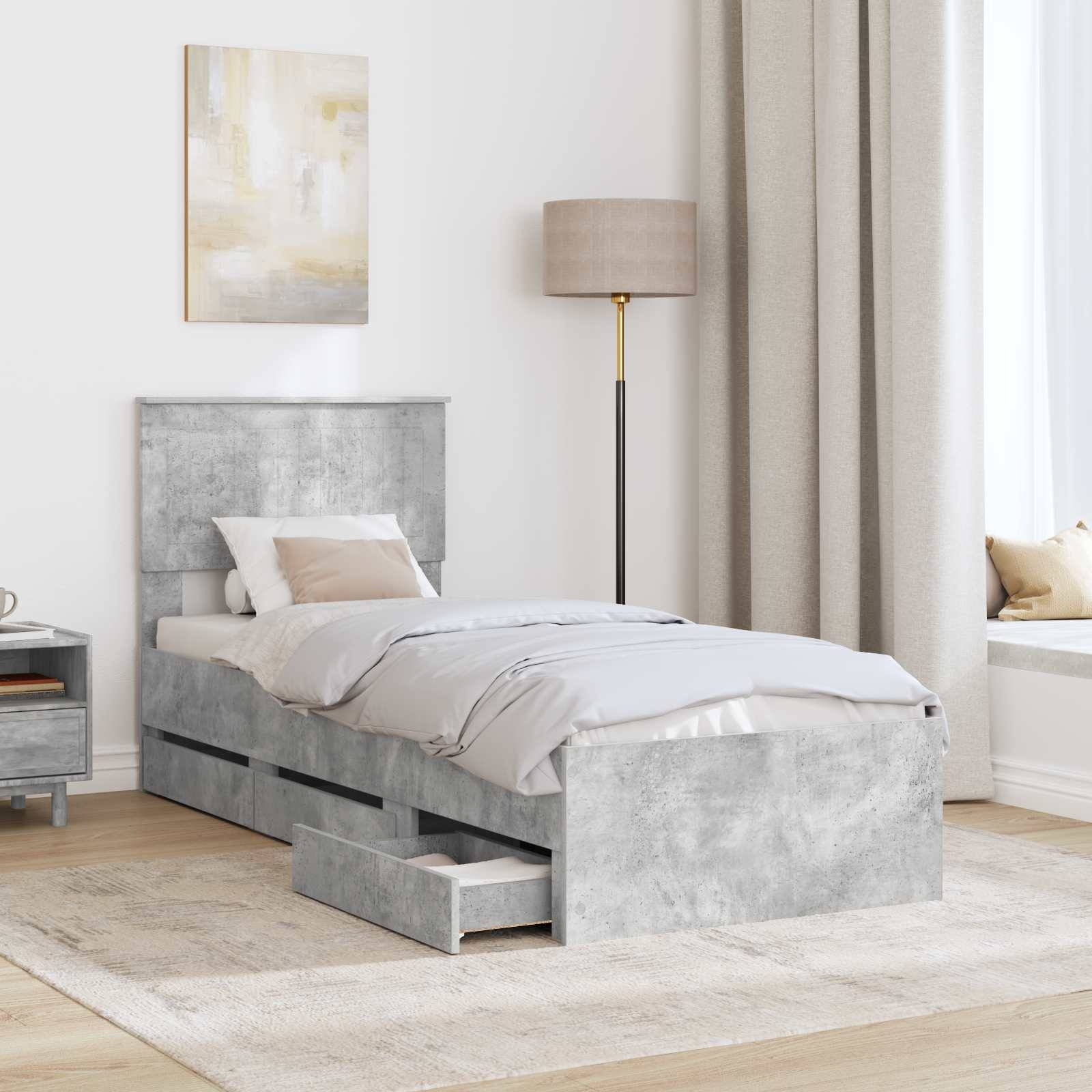 vidaXL Bettrahmen mit Kopfteil Beton Grau 75 x 190 cm Ingenieurs Holz