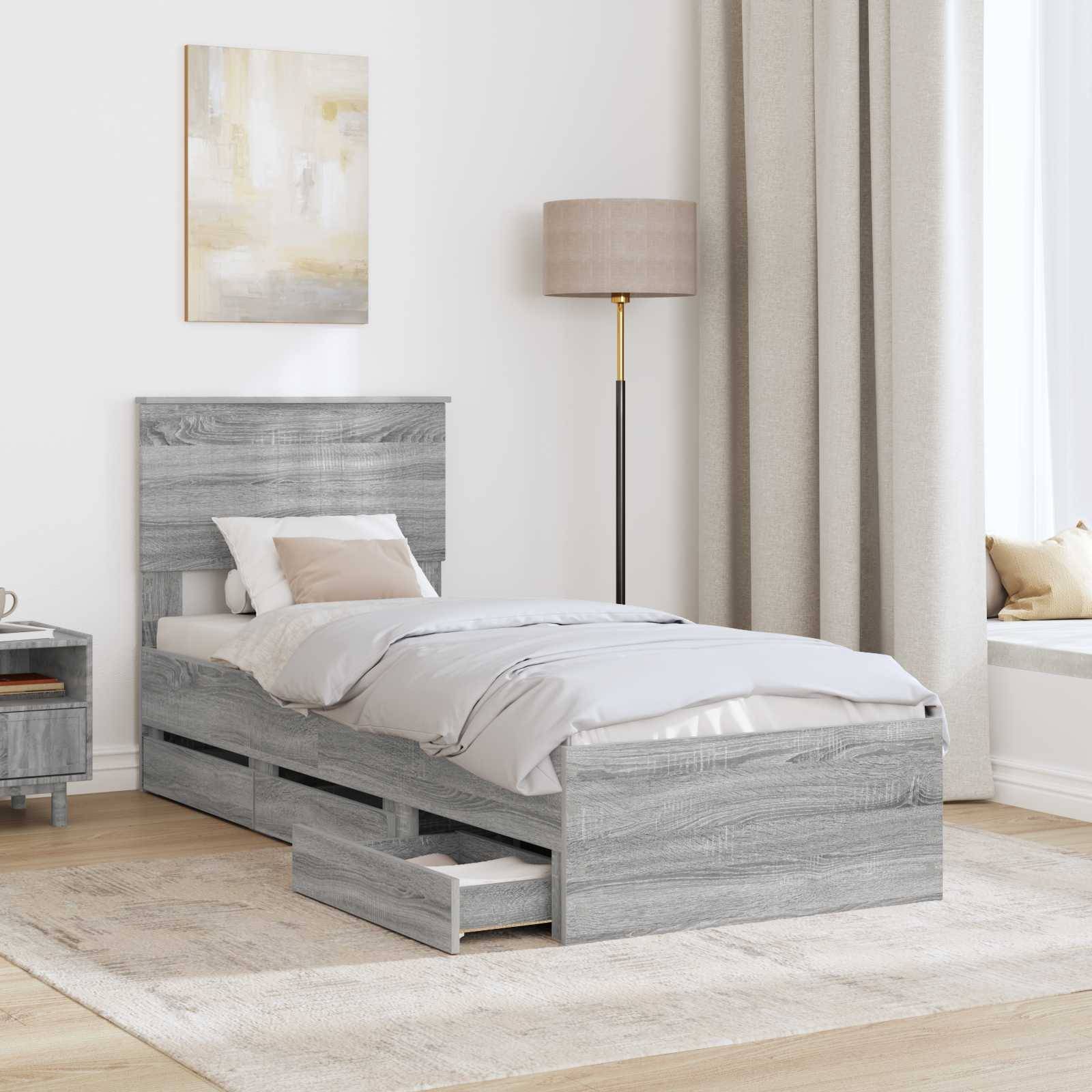 vidaXL Bettrahmen Graues Sonoma 75 x 190 cm Ingenieurs Holz