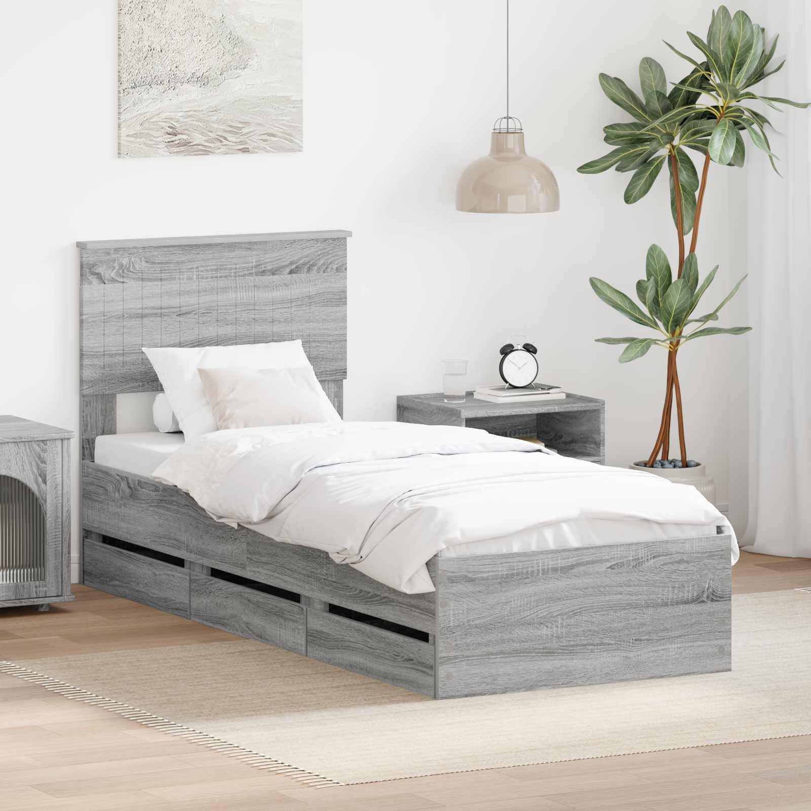 vidaXL Bettrahmen Graues Sonoma 75 x 190 cm Ingenieurs Holz
