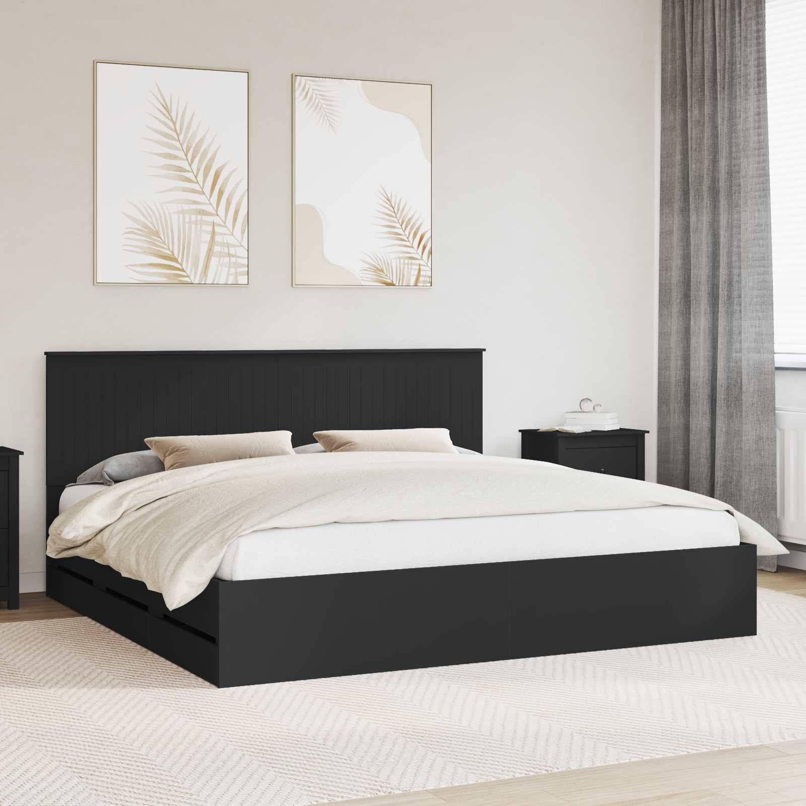 vidaXL Bettrahmen mit Schubladen Schwarz 200 x 200 cm Ingenieurs Holz