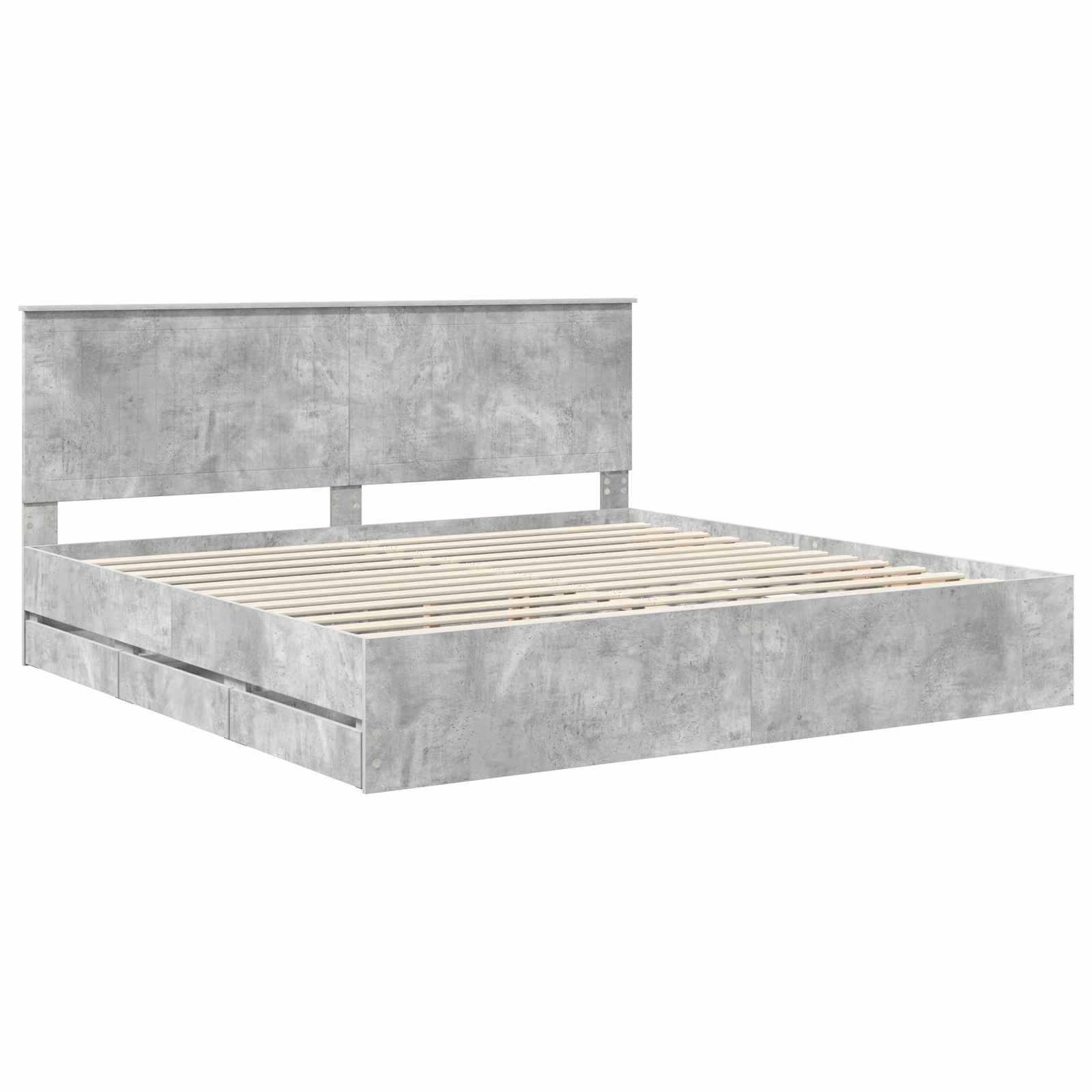 vidaXL Bettrahmen mit Kopfteil Beton Grau 200 x 200 cm Ingenieurs Holz