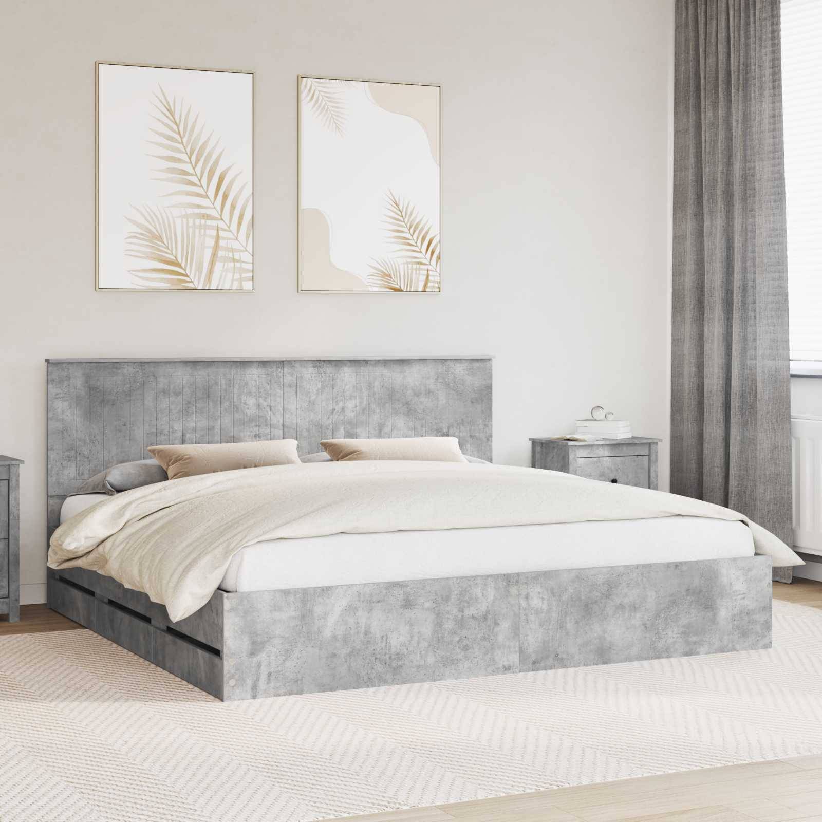 vidaXL Bettrahmen mit Kopfteil Beton Grau 200 x 200 cm Ingenieurs Holz
