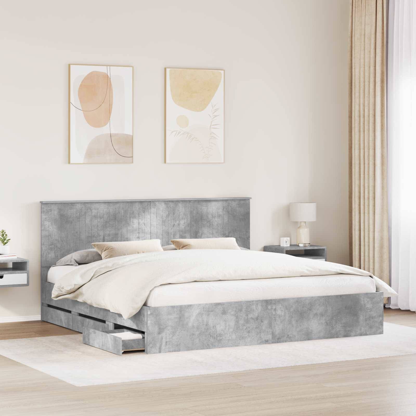 vidaXL Bettrahmen mit Kopfteil Beton Grau 200 x 200 cm Ingenieurs Holz