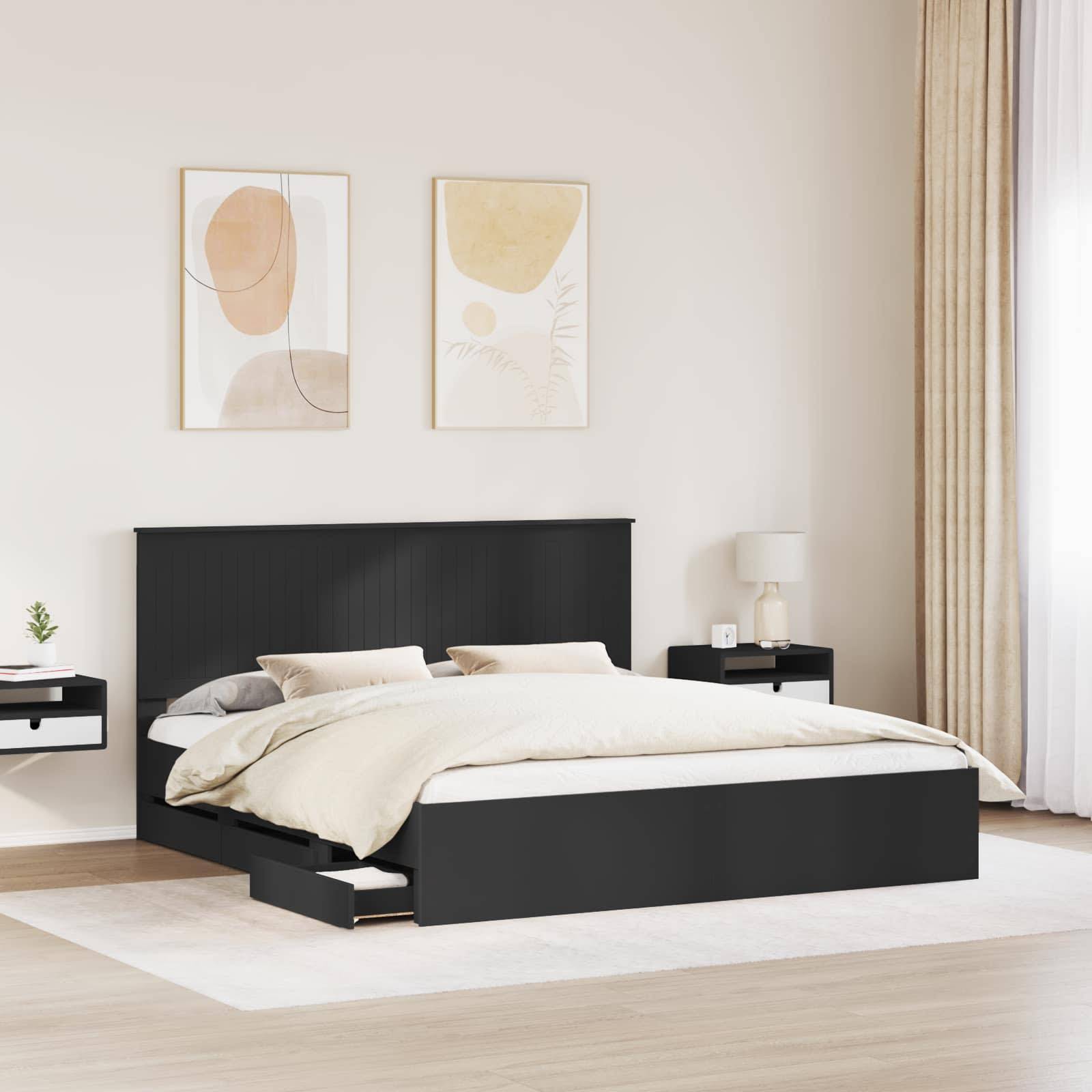 vidaXL Bettrahmen mit Schubladen Schwarz 180 x 200 cm Ingenieurs Holz