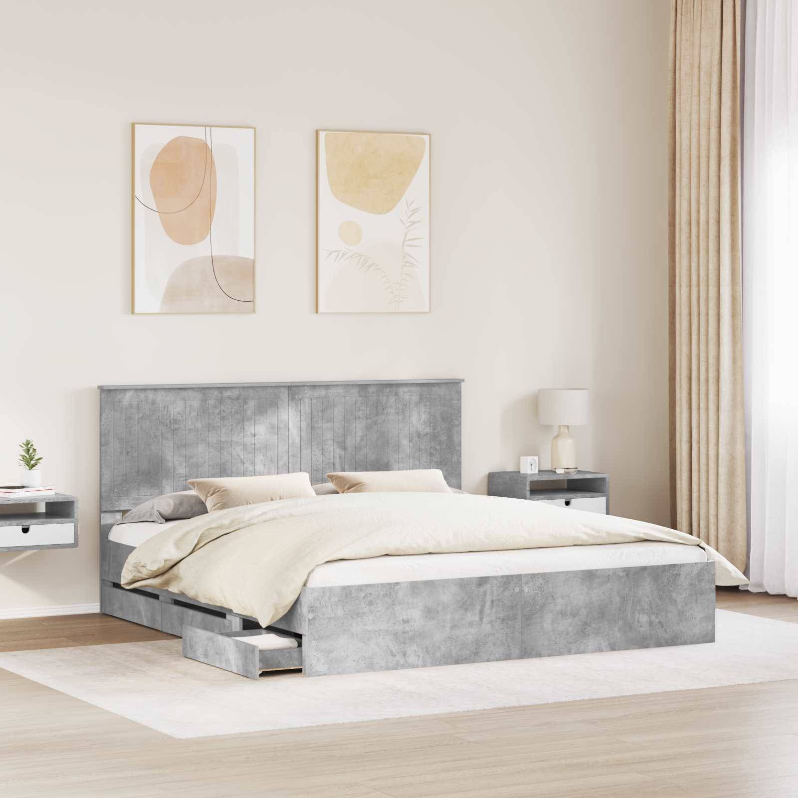vidaXL Bettrahmen mit Kopfteil Beton Grau 180 x 200 cm Ingenieurs Holz