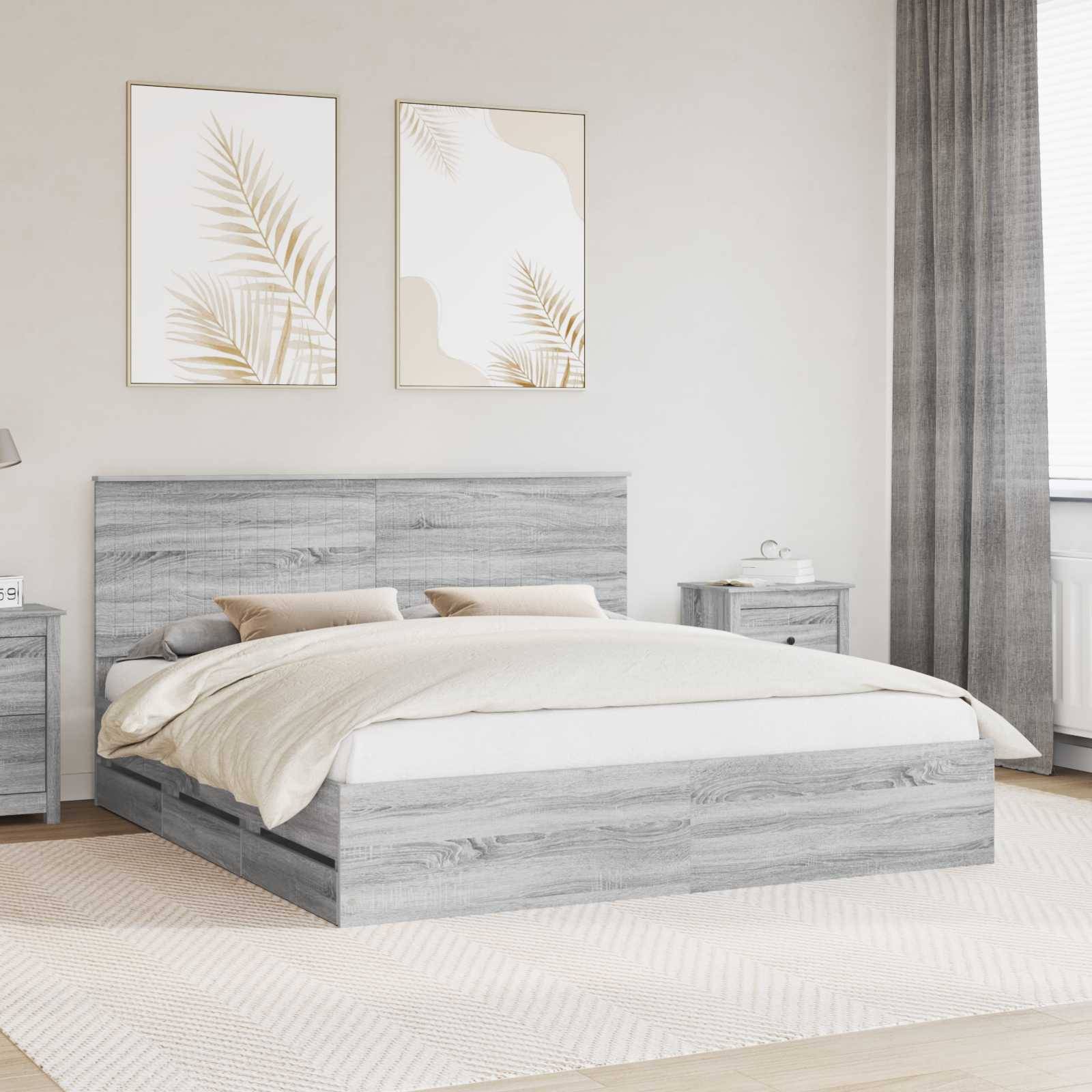 vidaXL Bettrahmen Graues Sonoma 180 x 200 cm Ingenieurs Holz