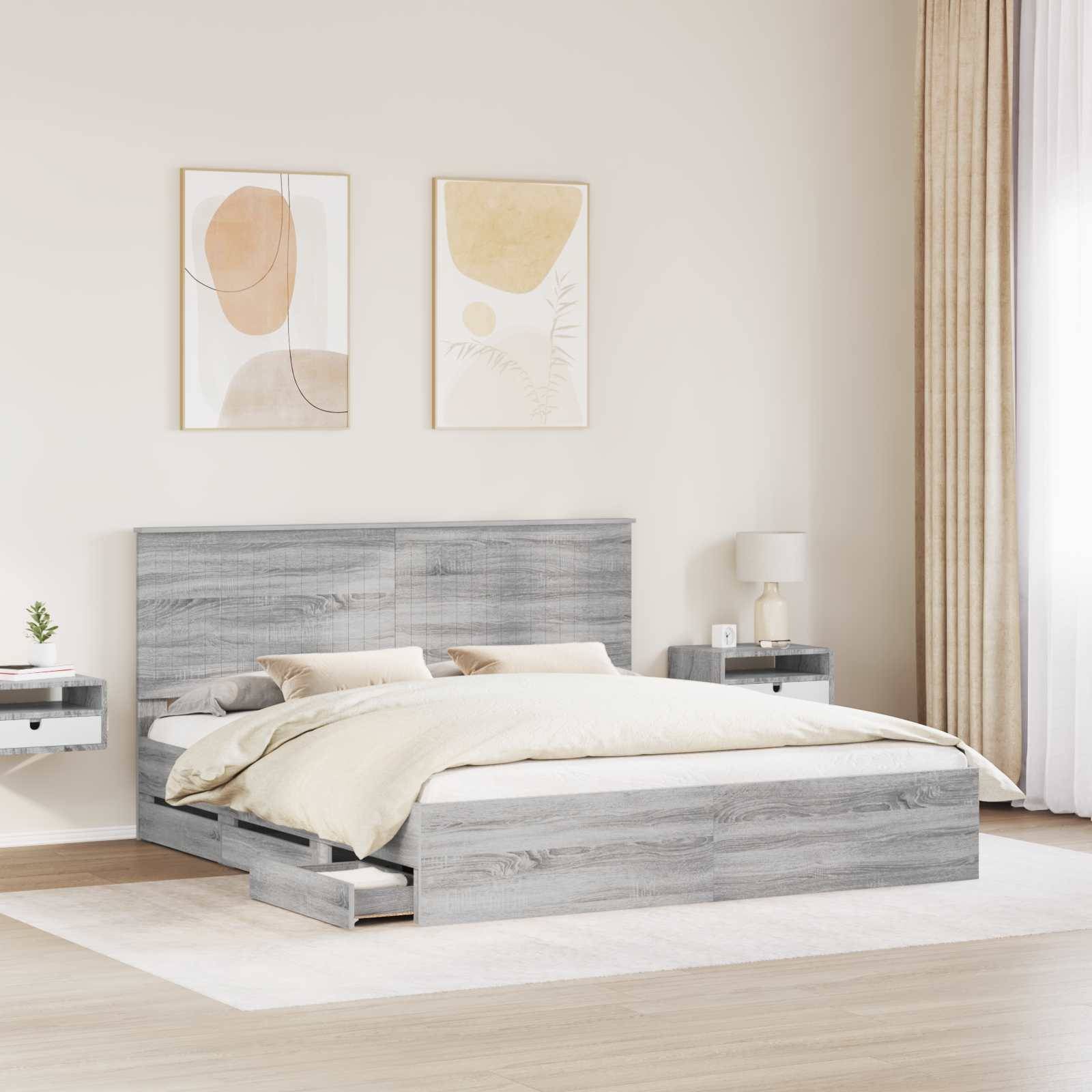 vidaXL Bettrahmen Graues Sonoma 180 x 200 cm Ingenieurs Holz