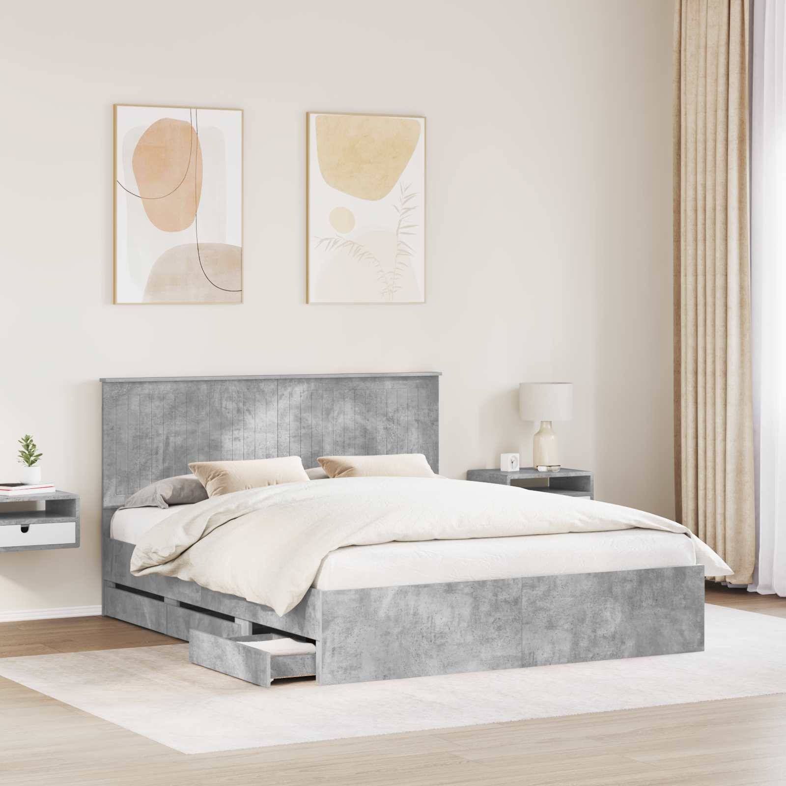 vidaXL Bettrahmen mit Kopfteil Beton Grau 160 x 200 cm Ingenieurs Holz
