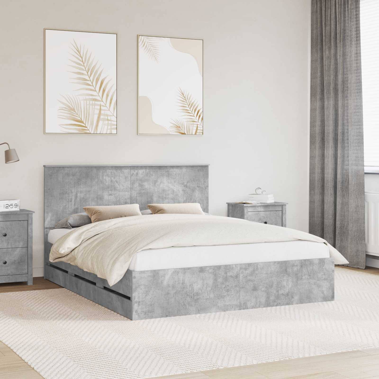 vidaXL Bettrahmen mit Kopfteil Beton Grau 160 x 200 cm Ingenieurs Holz
