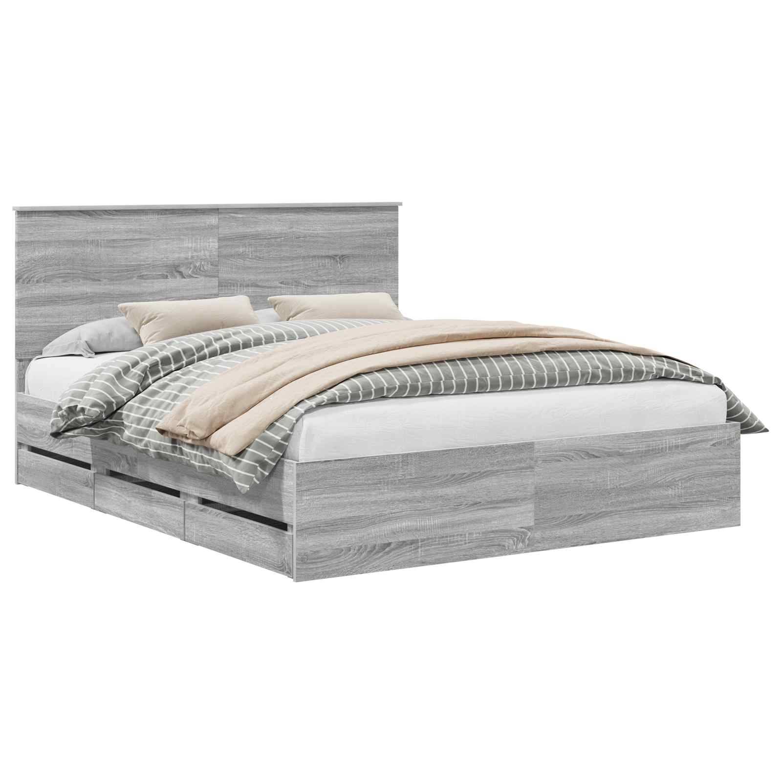 vidaXL Bettrahmen Graues Sonoma 160 x 200 cm Ingenieurs Holz