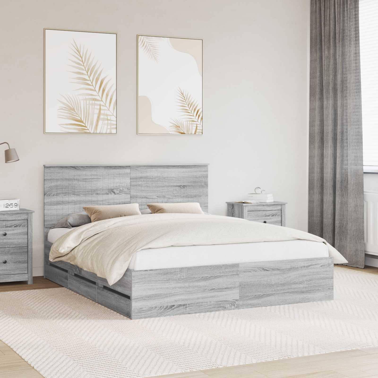 vidaXL Bettrahmen Graues Sonoma 160 x 200 cm Ingenieurs Holz