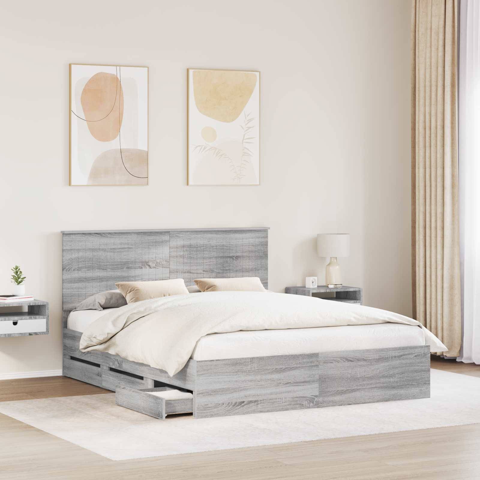 vidaXL Bettrahmen Graues Sonoma 160 x 200 cm Ingenieurs Holz