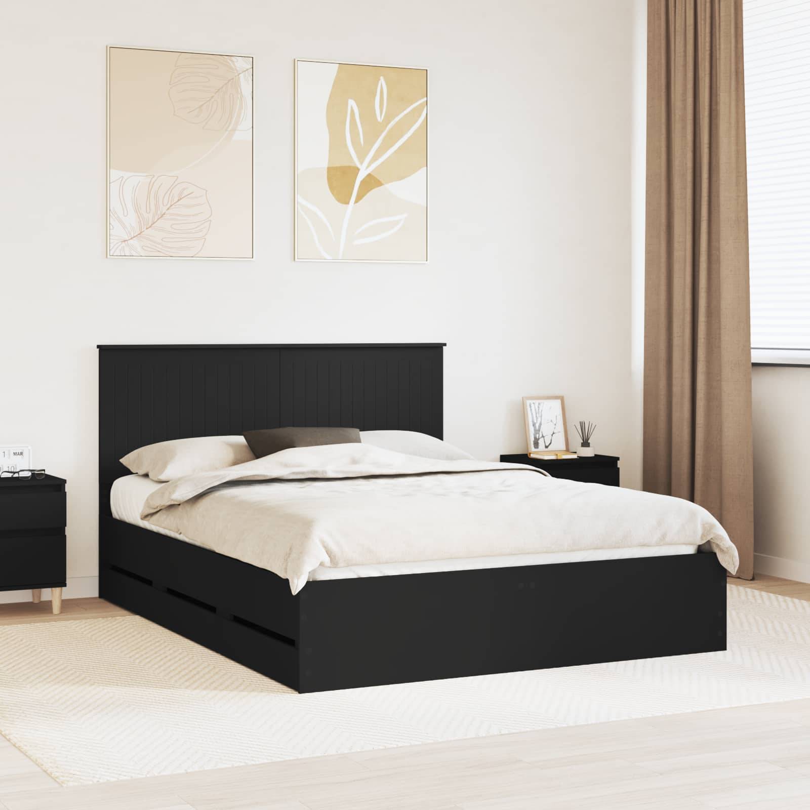 vidaXL Bettrahmen mit Schubladen Schwarz 150 x 200 cm Ingenieurs Holz