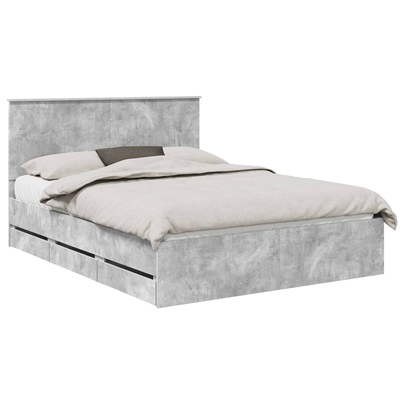 vidaXL Bettrahmen mit Kopfteil Beton Grau 150 x 200 cm Ingenieurs Holz