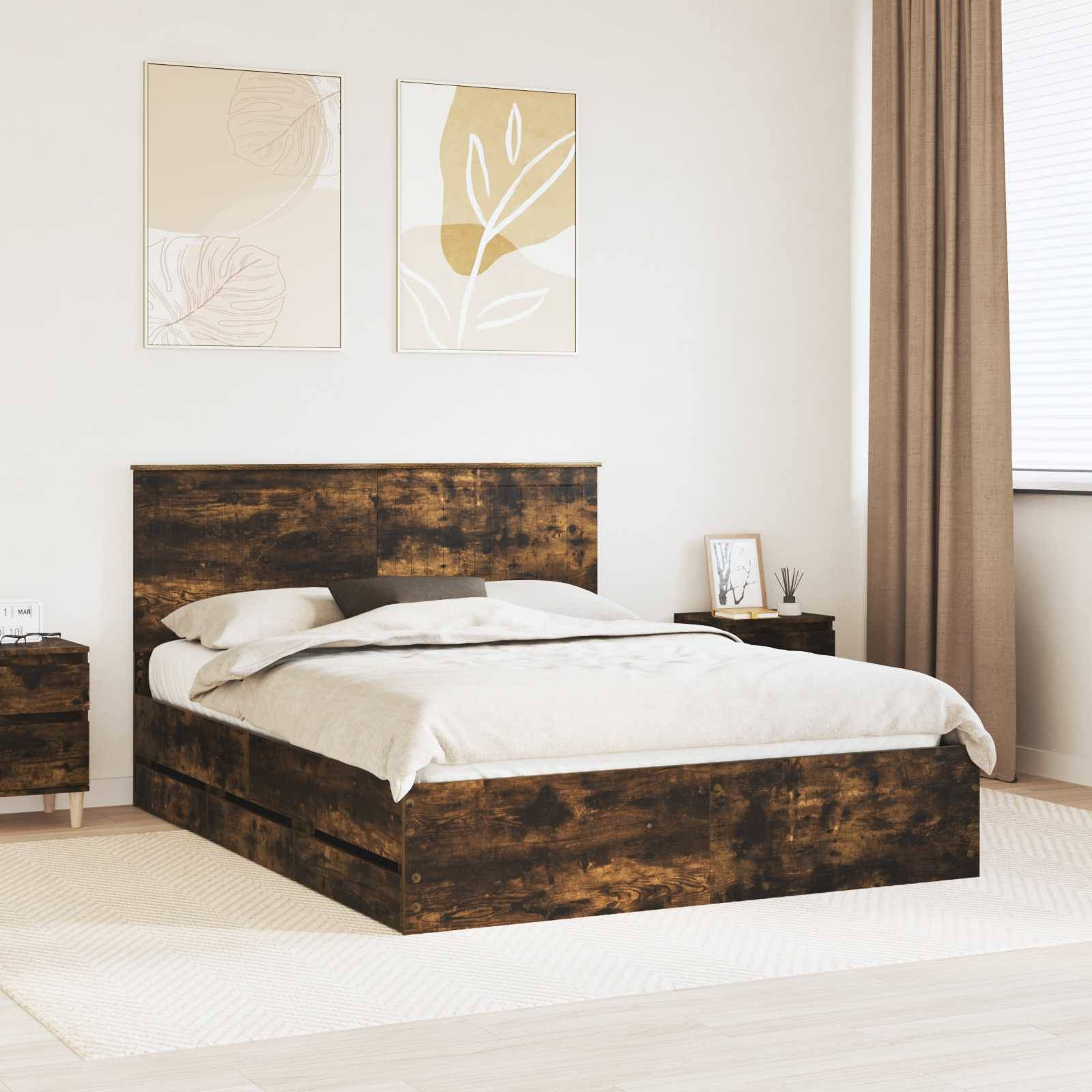 vidaXL Bettrahmen Geräucherte Eiche 150 x 200 cm Ingenieurs Holz