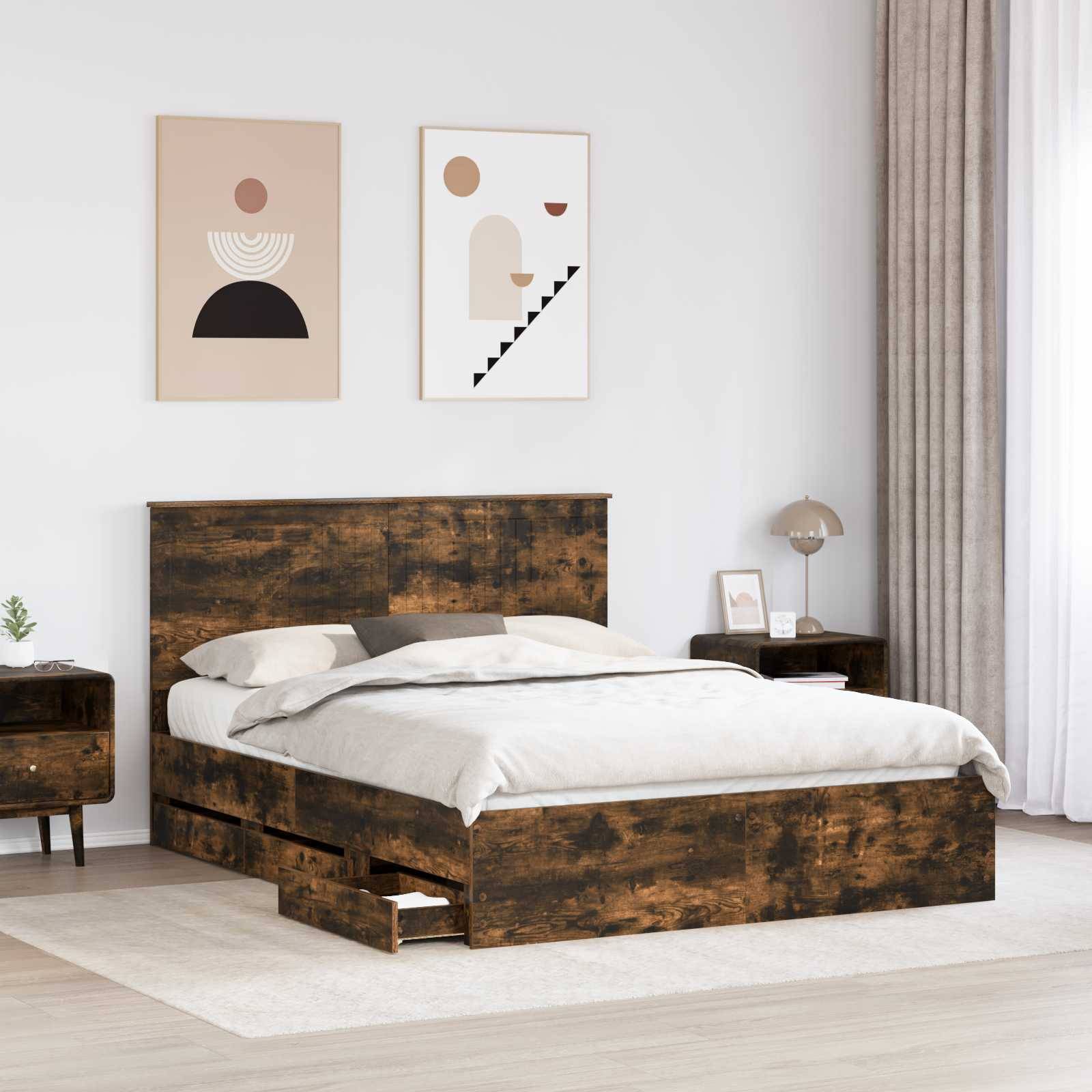 vidaXL Bettrahmen Geräucherte Eiche 150 x 200 cm Ingenieurs Holz