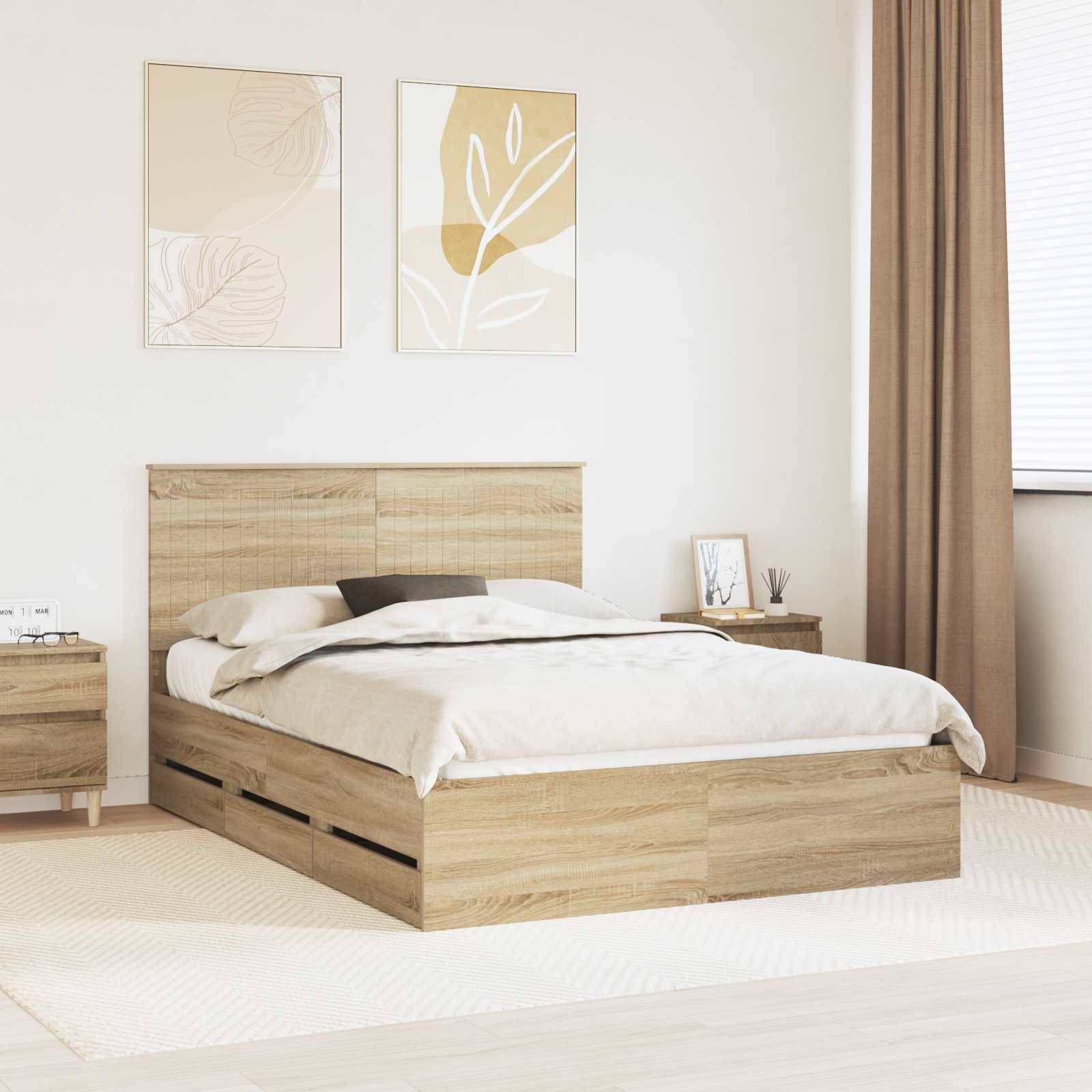 vidaXL Bettrahmen Sonoma-Eiche 140 x 190 cm Ingenieurs Holz
