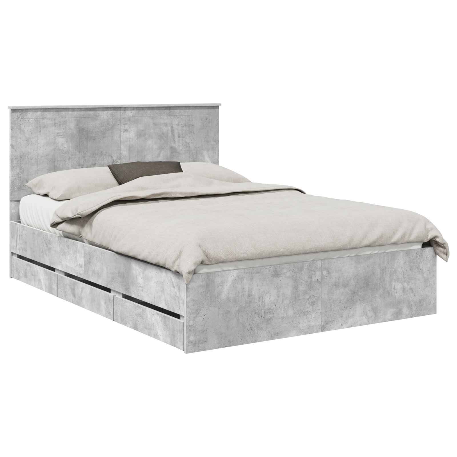 vidaXL Bettrahmen mit Kopfteil Beton Grau 140 x 190 cm Ingenieurs Holz